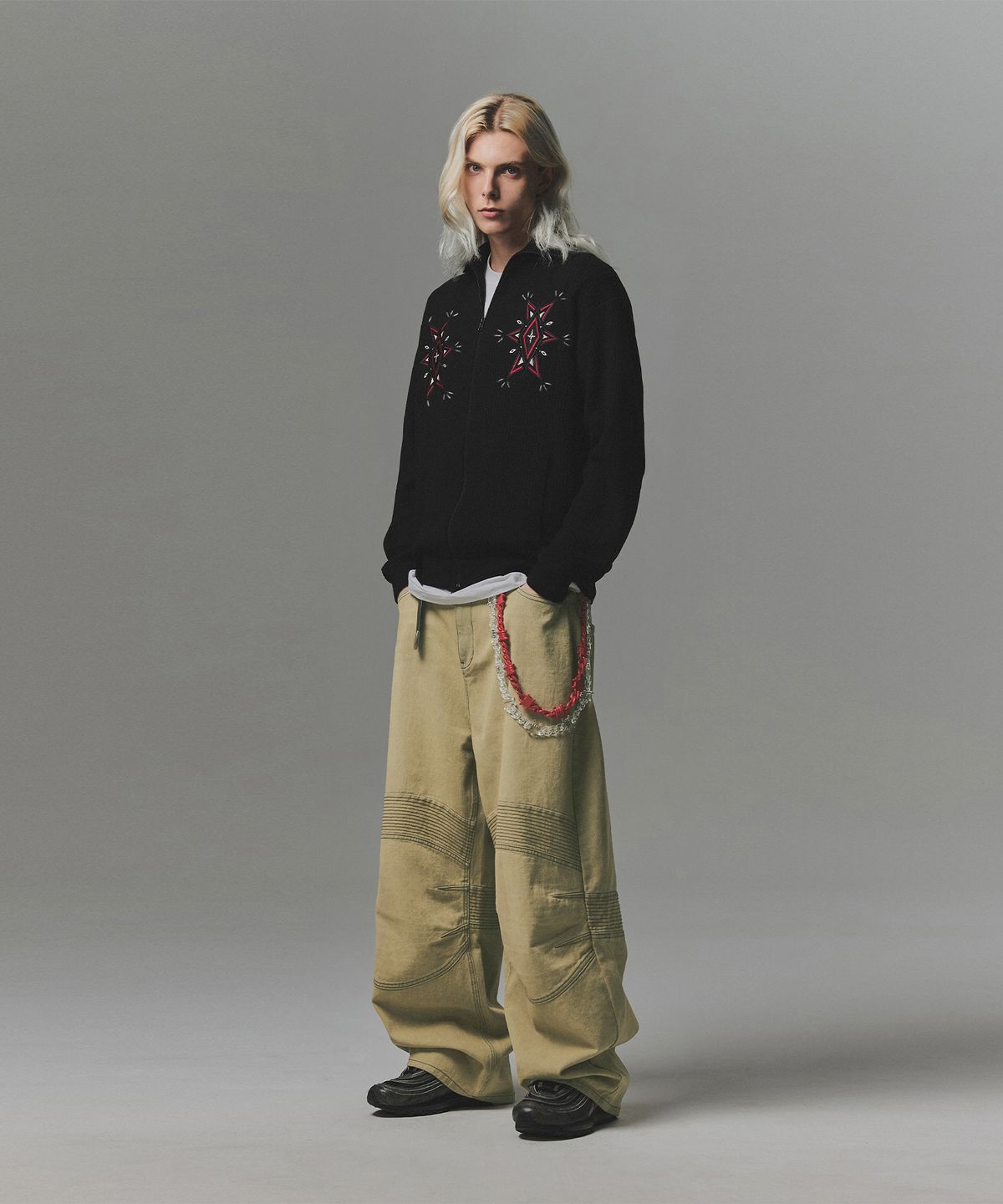 낫포너드(NOT4NERD) Angel Argyle Knit Track Jacket - Black