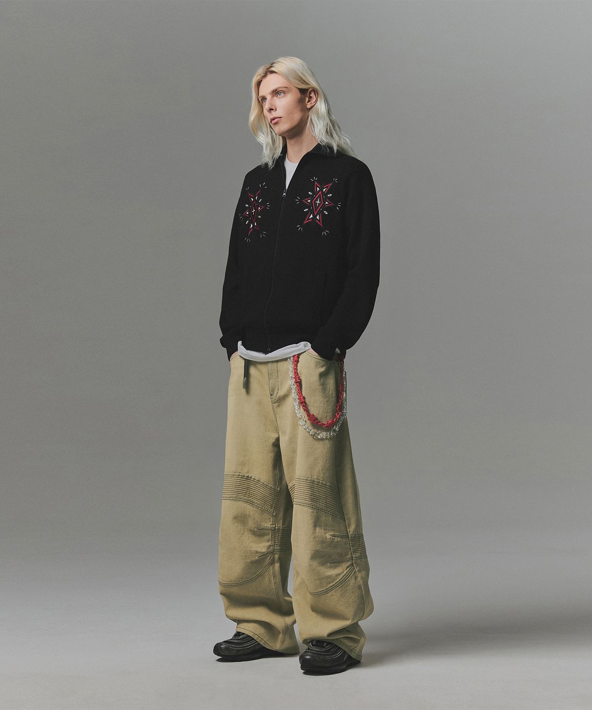 낫포너드(NOT4NERD) Angel Argyle Knit Track Jacket - Black
