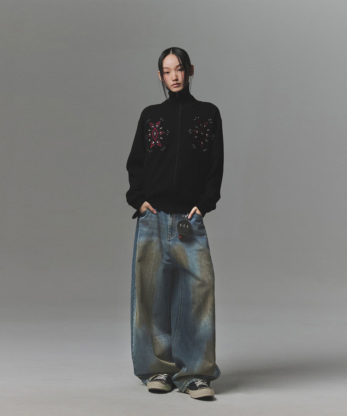 낫포너드(NOT4NERD) Angel Argyle Knit Track Jacket - Black