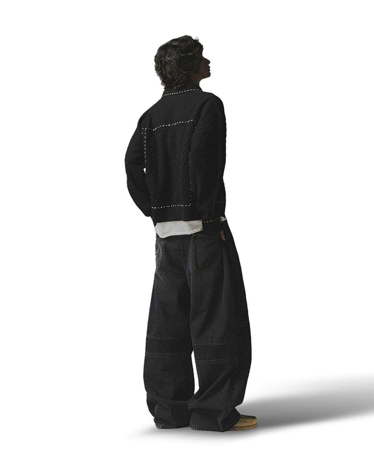 낫포너드(NOT4NERD) Contrast Stitch Knit Trucker Jacket - Black