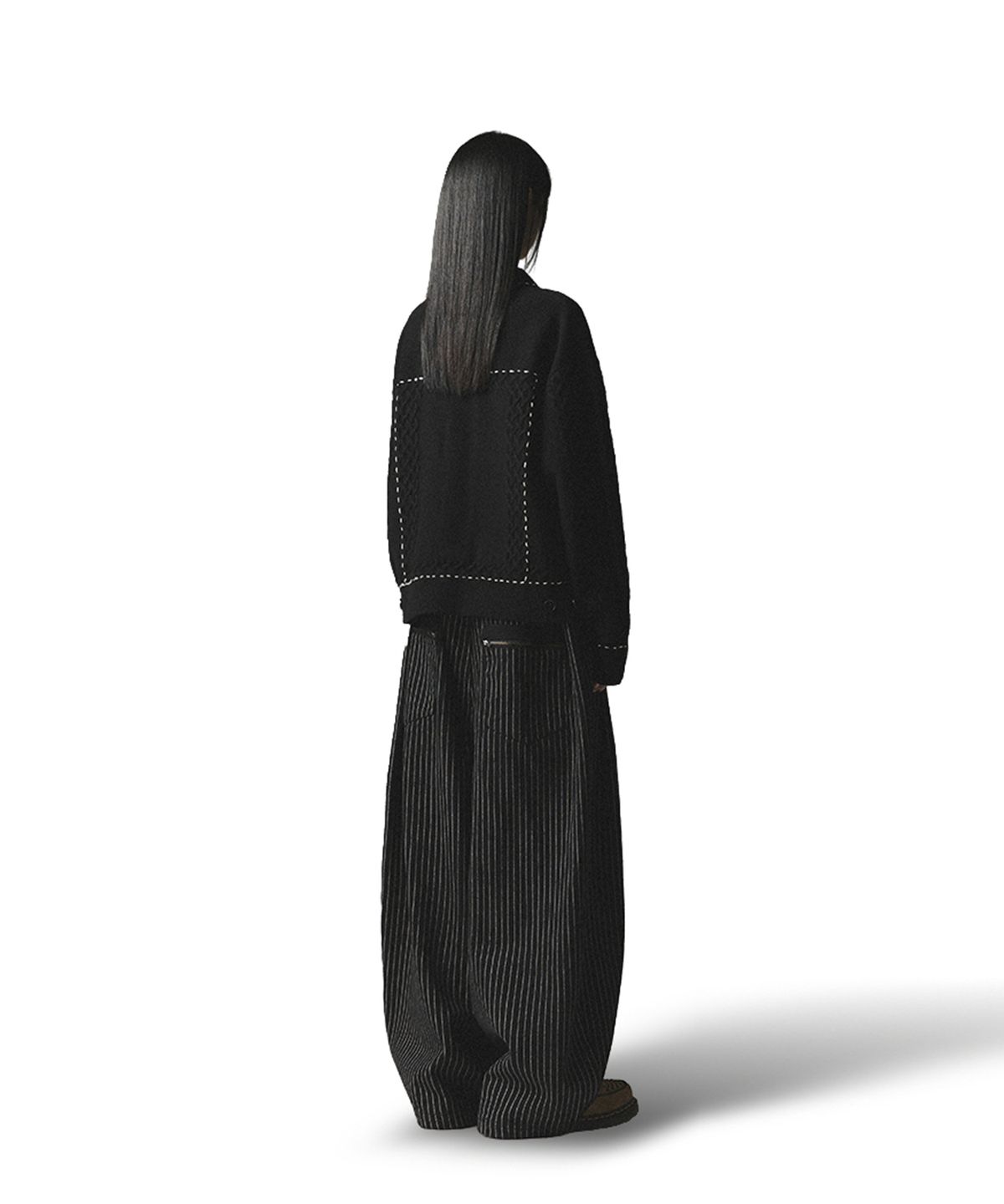 낫포너드(NOT4NERD) Contrast Stitch Knit Trucker Jacket - Black