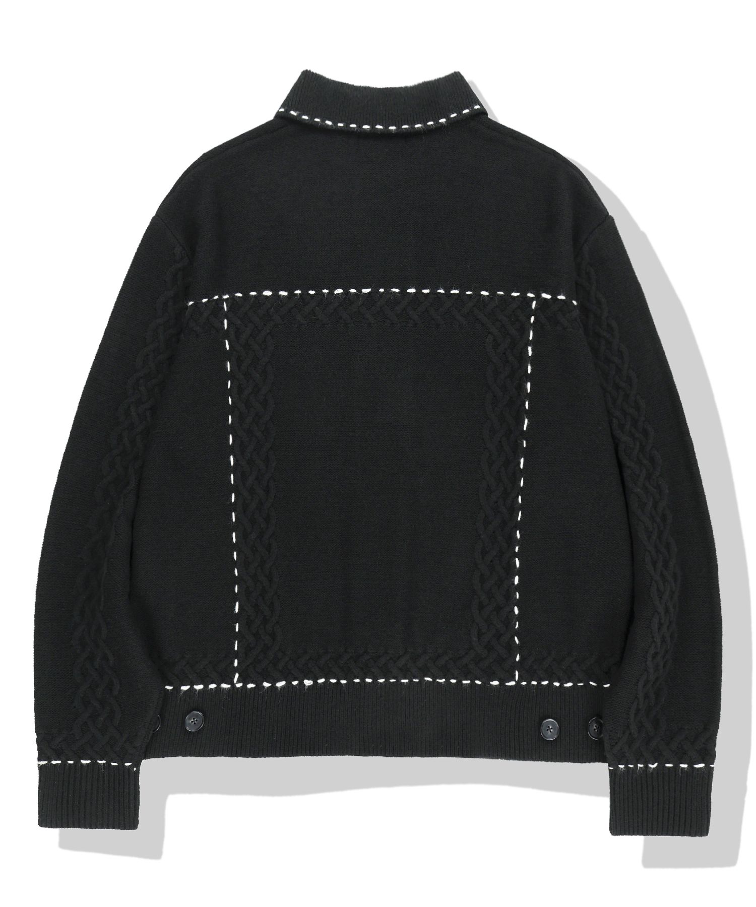 MUSINSA | NOT4NERD Contrast Stitch Knit Trucker Jacket - Black