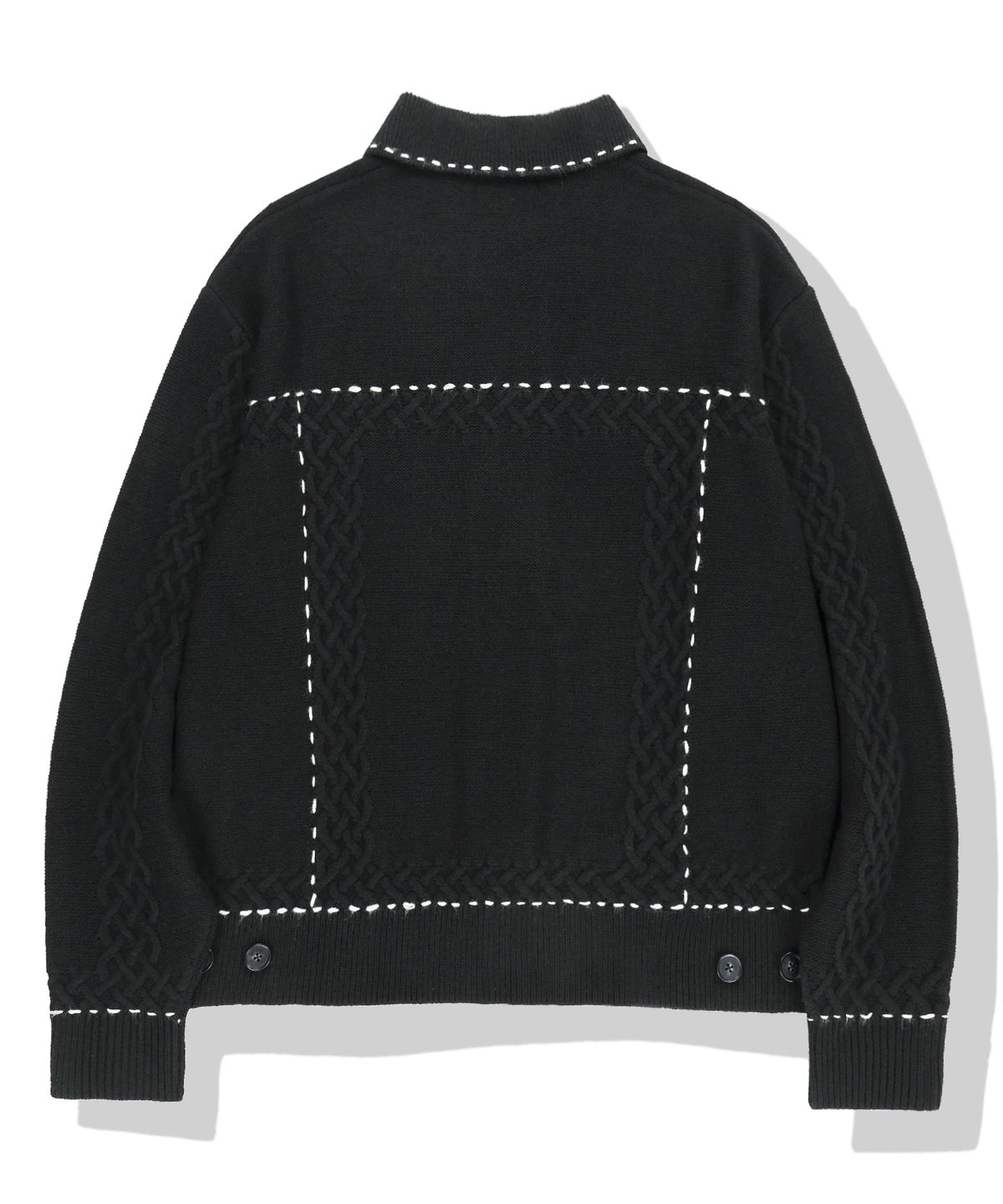 낫포너드(NOT4NERD) Contrast Stitch Knit Trucker Jacket - Black