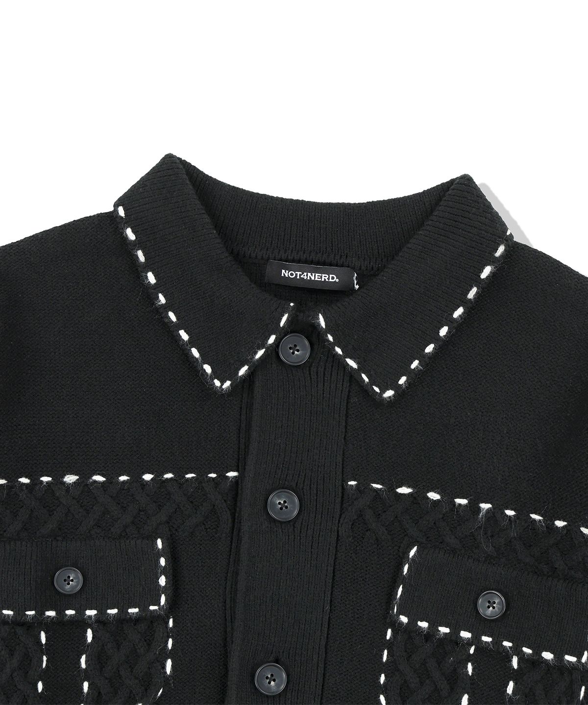 낫포너드(NOT4NERD) Contrast Stitch Knit Trucker Jacket - Black