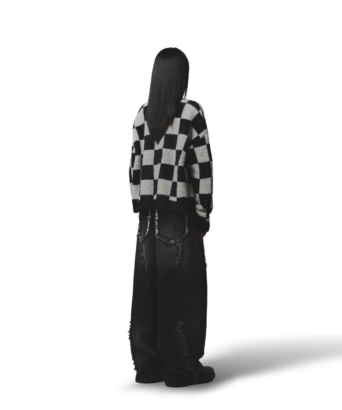 낫포너드(NOT4NERD) Checkerboard Mohair Cardigan - Black