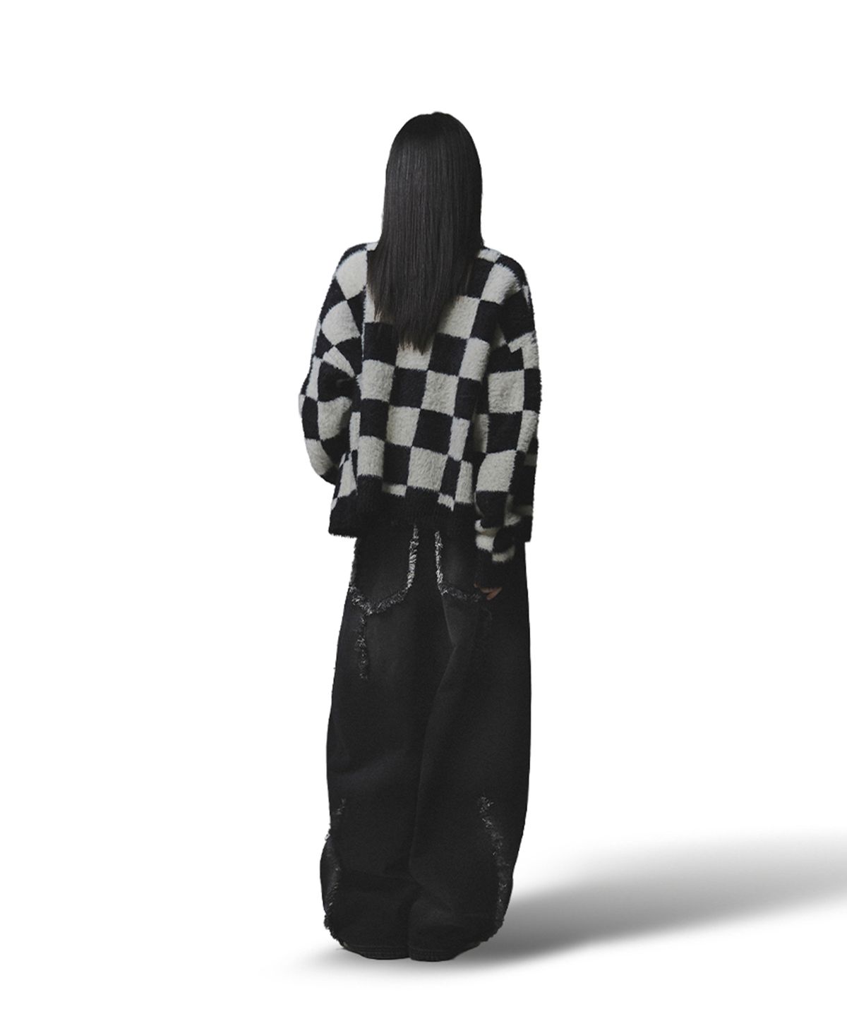 낫포너드(NOT4NERD) Checkerboard Mohair Cardigan - Black