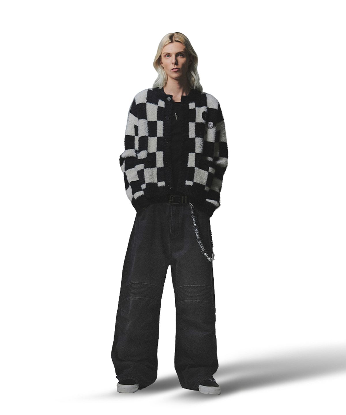 낫포너드(NOT4NERD) Checkerboard Mohair Cardigan - Black