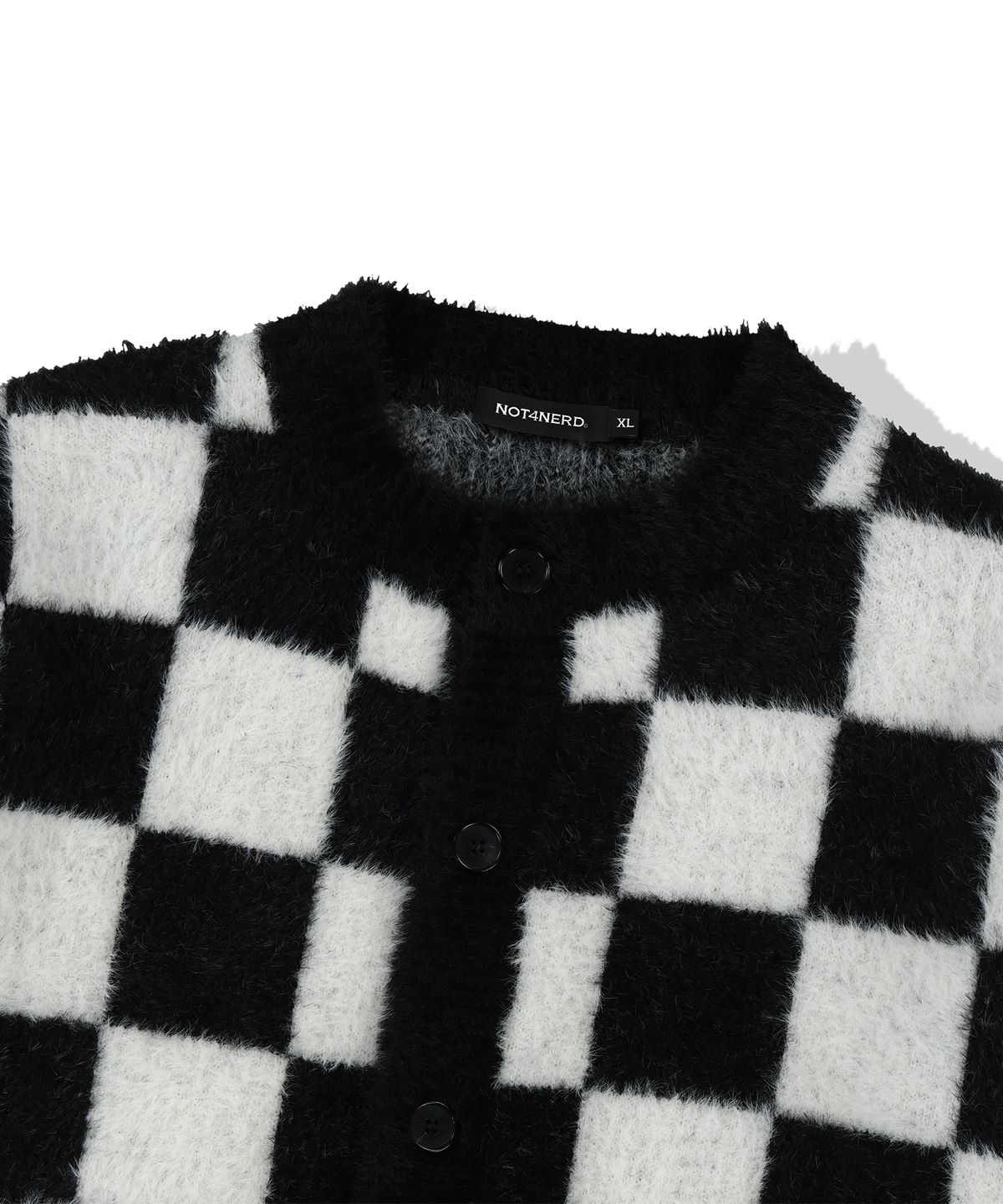 낫포너드(NOT4NERD) Checkerboard Mohair Cardigan - Black