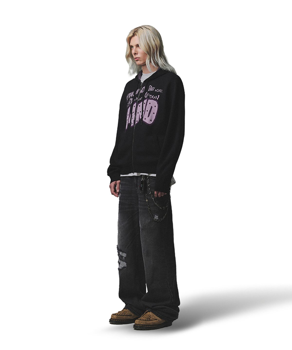 낫포너드(NOT4NERD) Broken Wings Knit Hood Zip Up - Black