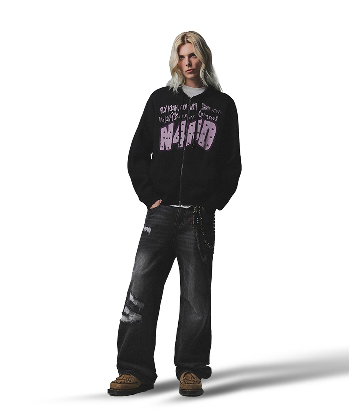 낫포너드(NOT4NERD) Broken Wings Knit Hood Zip Up - Black