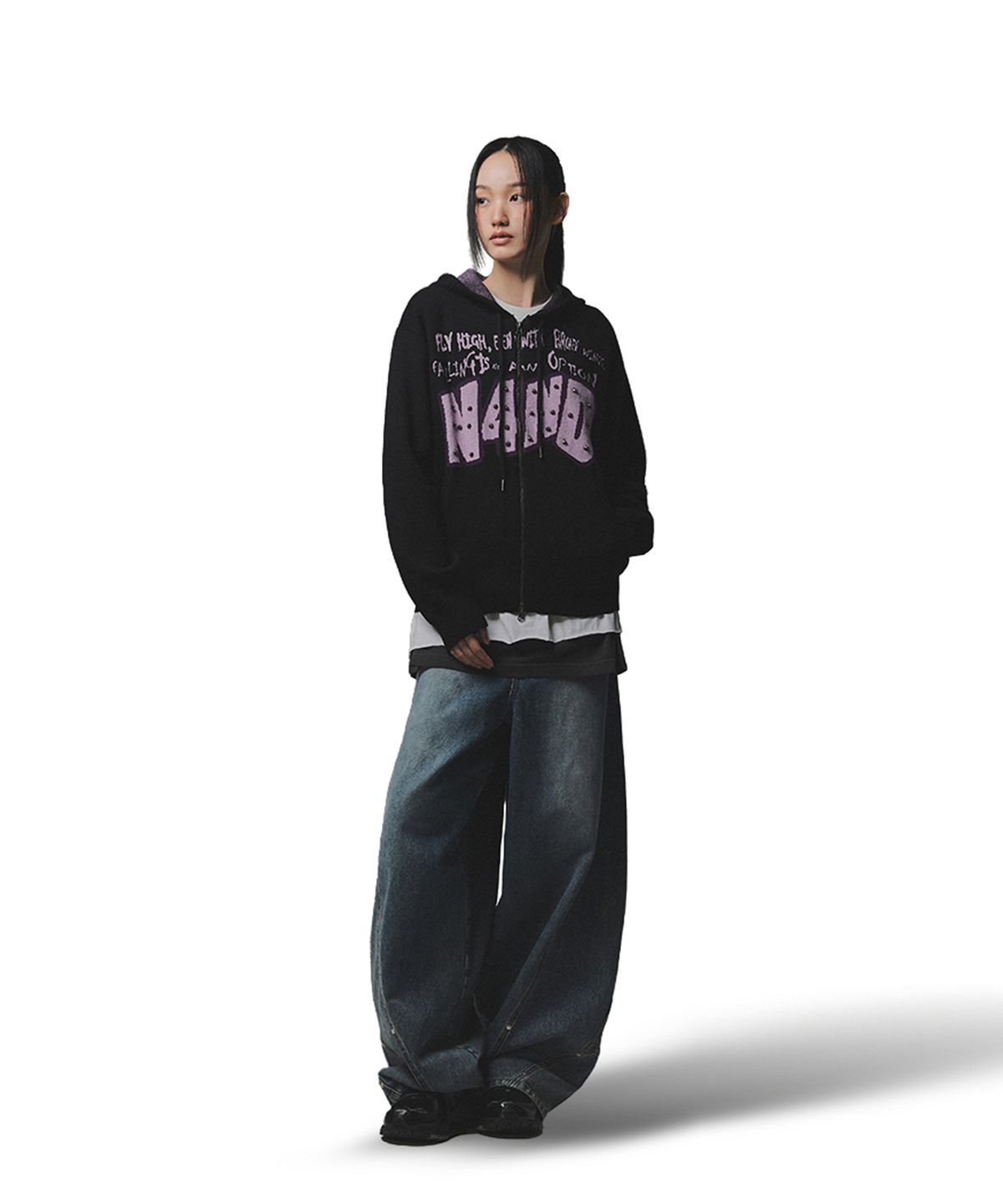 낫포너드(NOT4NERD) Broken Wings Knit Hood Zip Up - Black