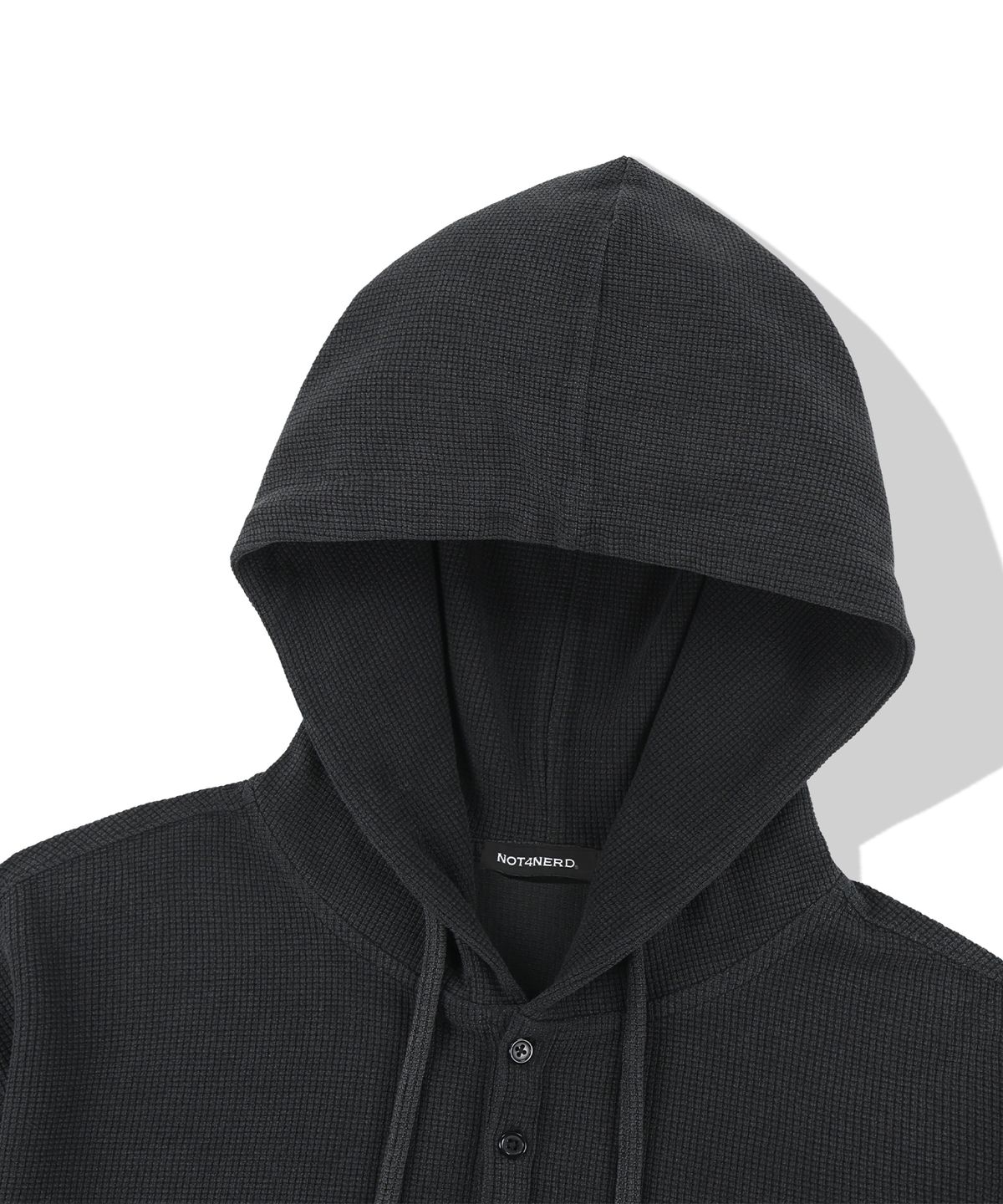 낫포너드(NOT4NERD) 444 Logo Waffle Henley Neck Hood - Charcoal