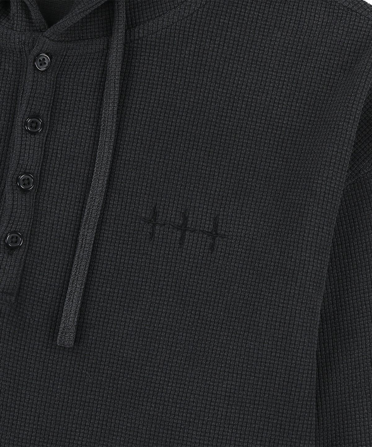 낫포너드(NOT4NERD) 444 Logo Waffle Henley Neck Hood - Charcoal