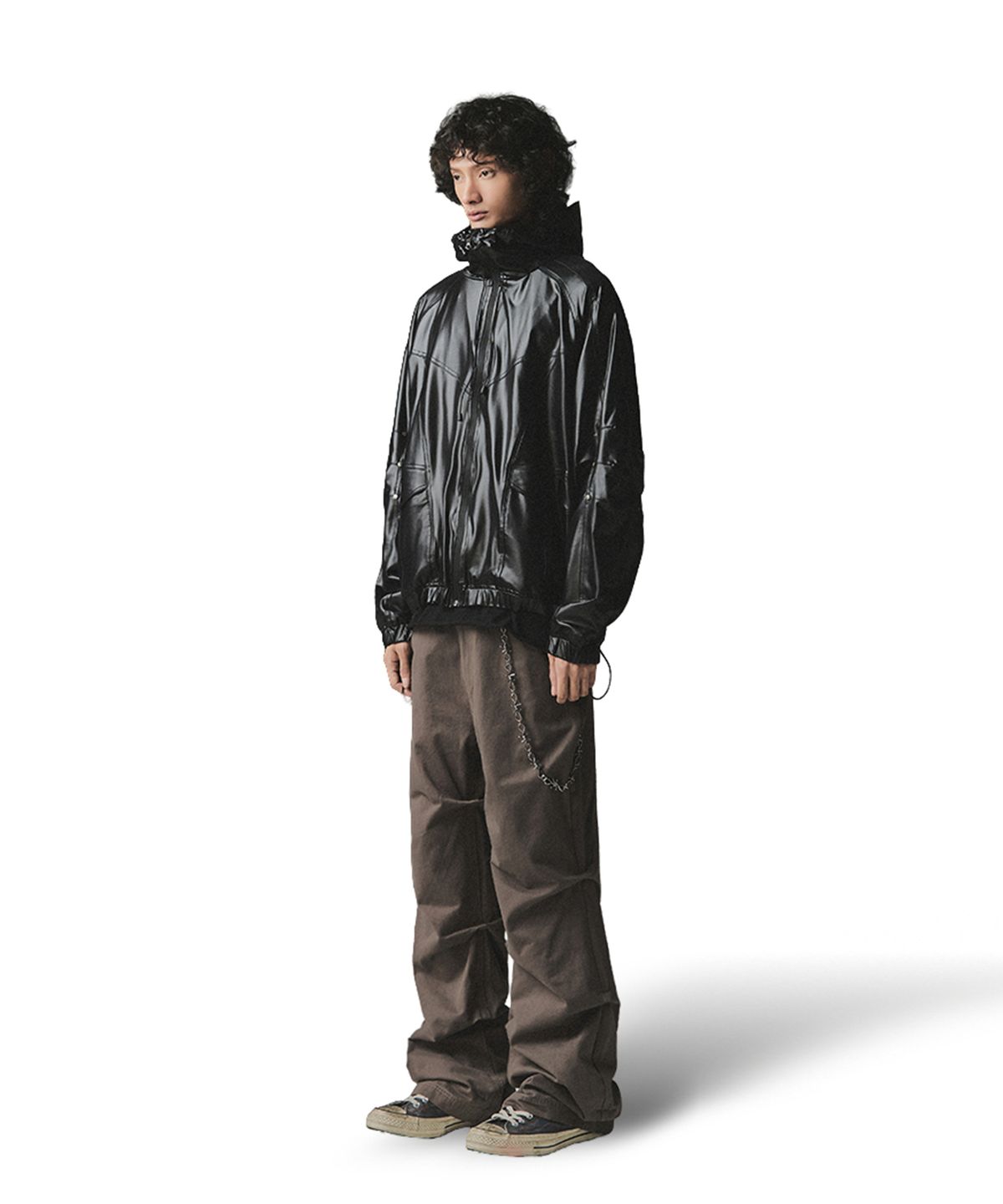 낫포너드(NOT4NERD) Gloss Highneck Raglan Windbreaker - Black