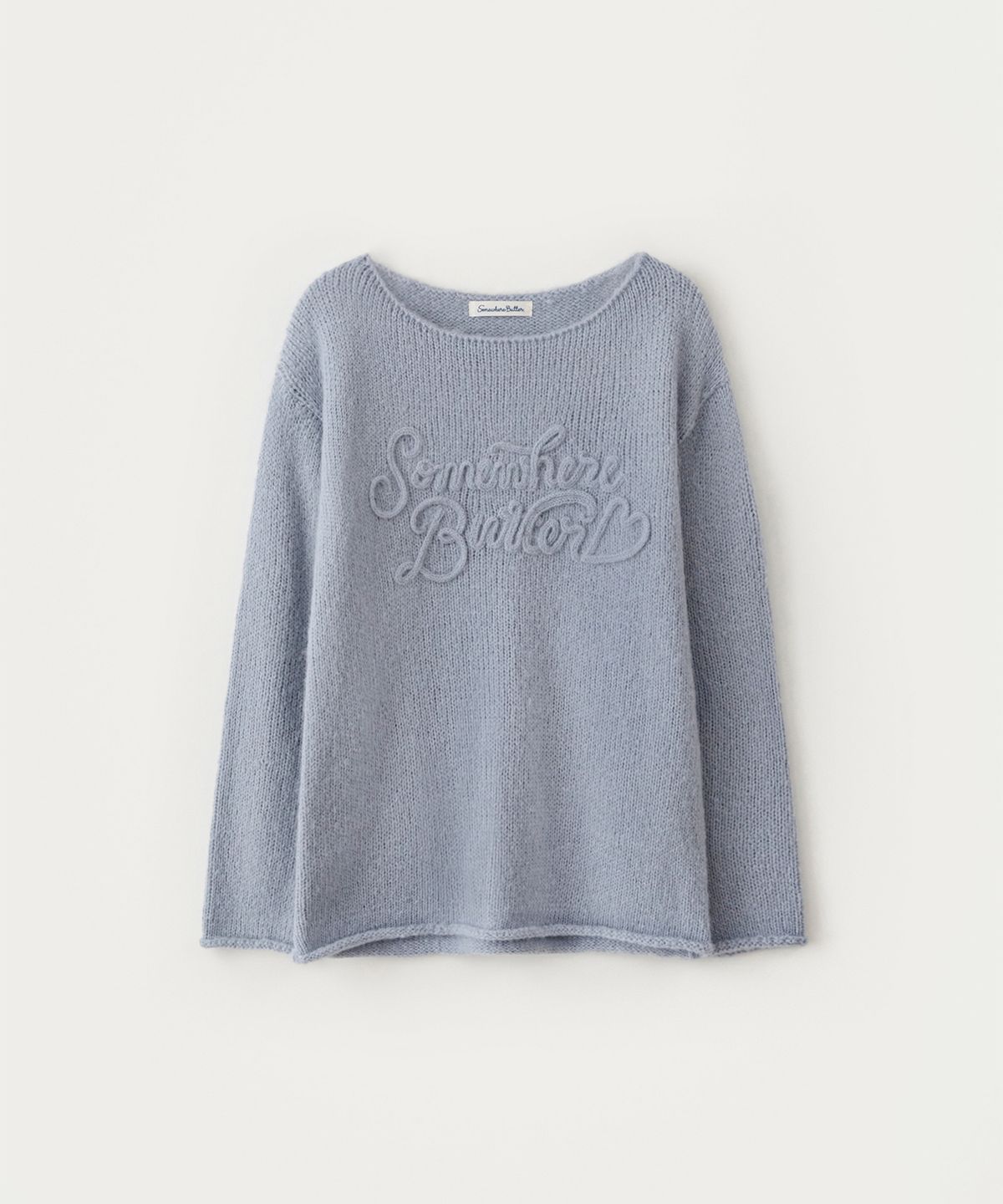 썸웨어버터(SOMEWHEREBUTTER) Mohair Letter Long Sleeve Knit - Light Blue