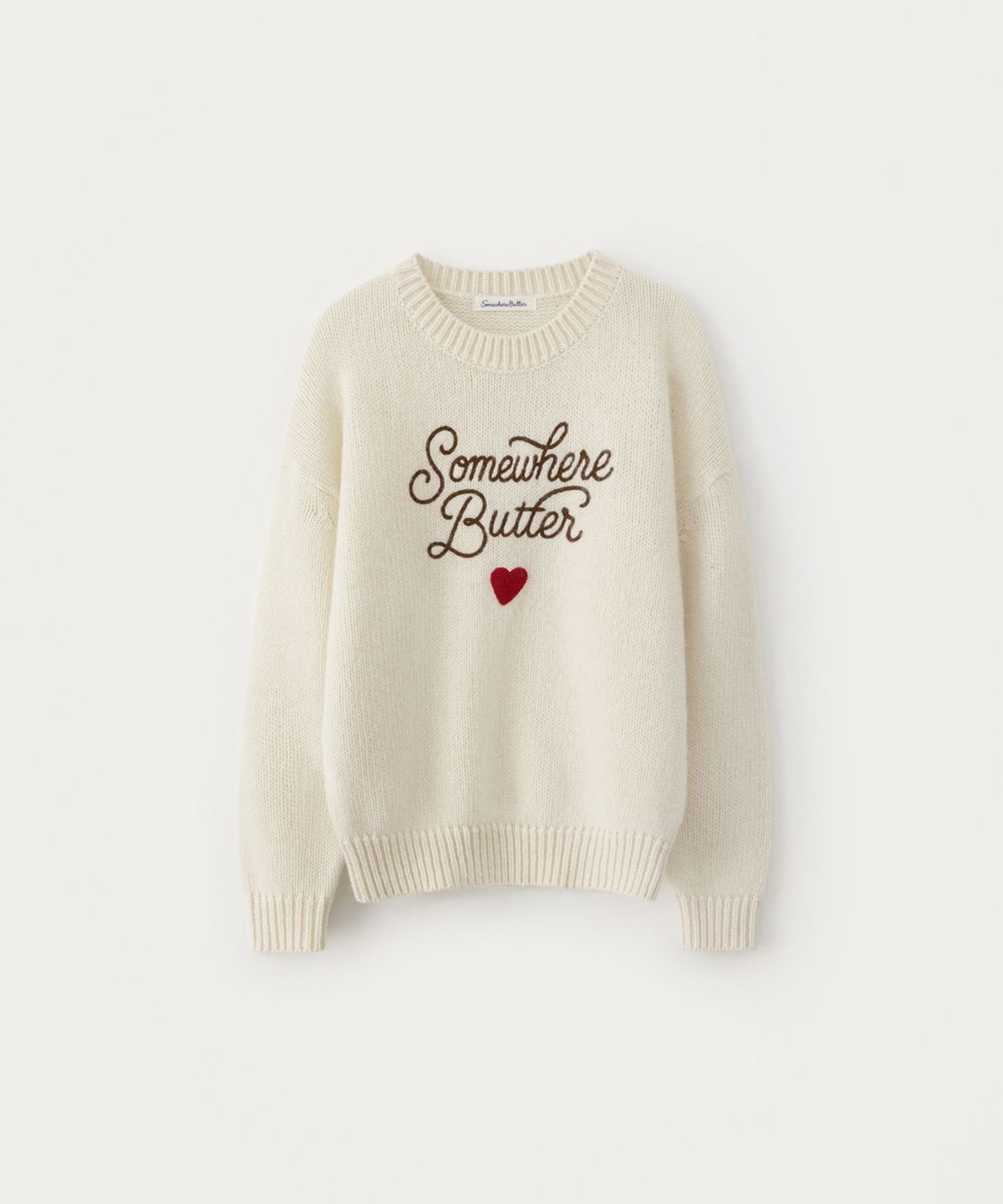 썸웨어버터(SOMEWHEREBUTTER) Boucle Heart Wool Knit - Ivory