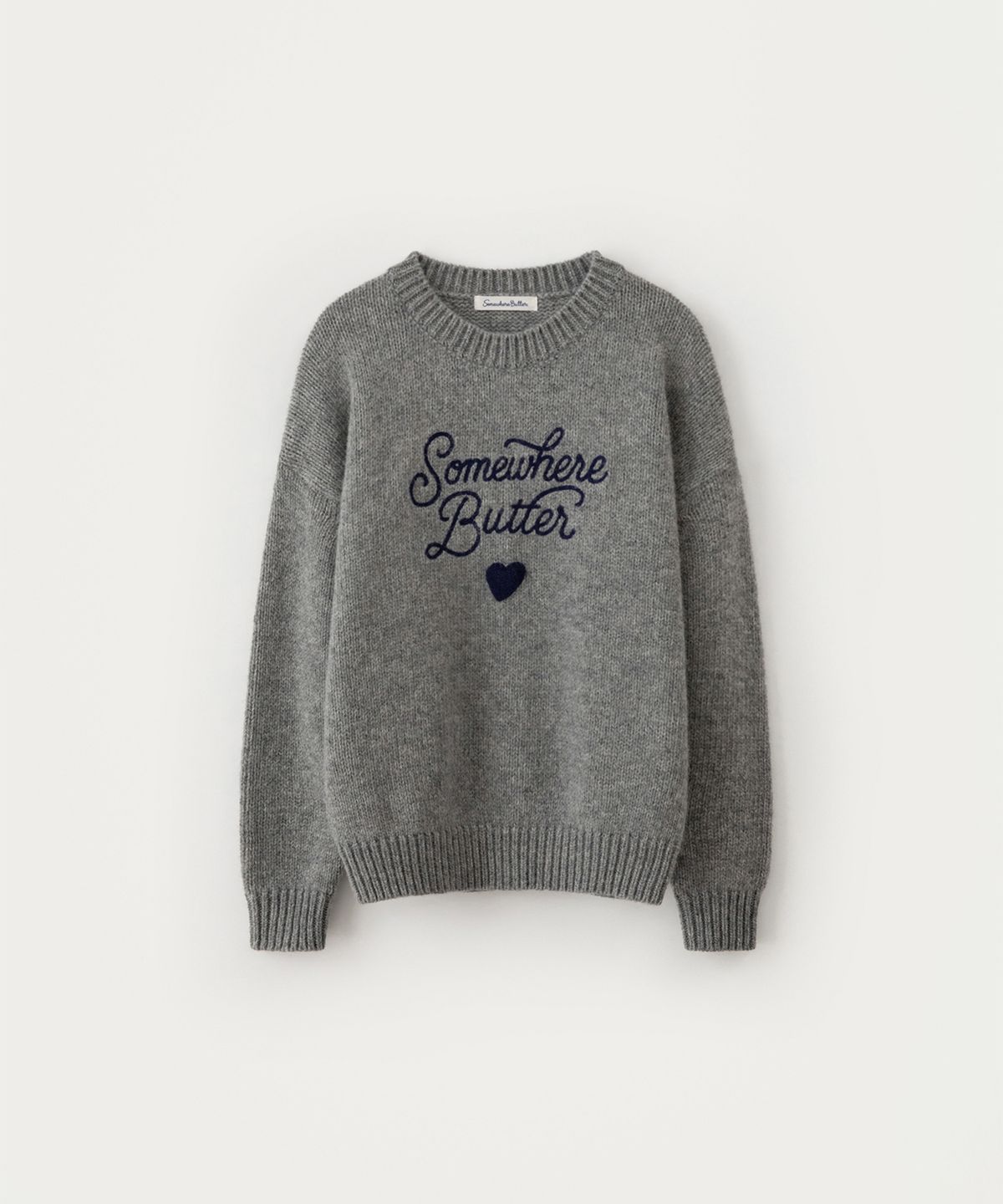 썸웨어버터(SOMEWHEREBUTTER) Boucle Heart Wool Knit - Grey