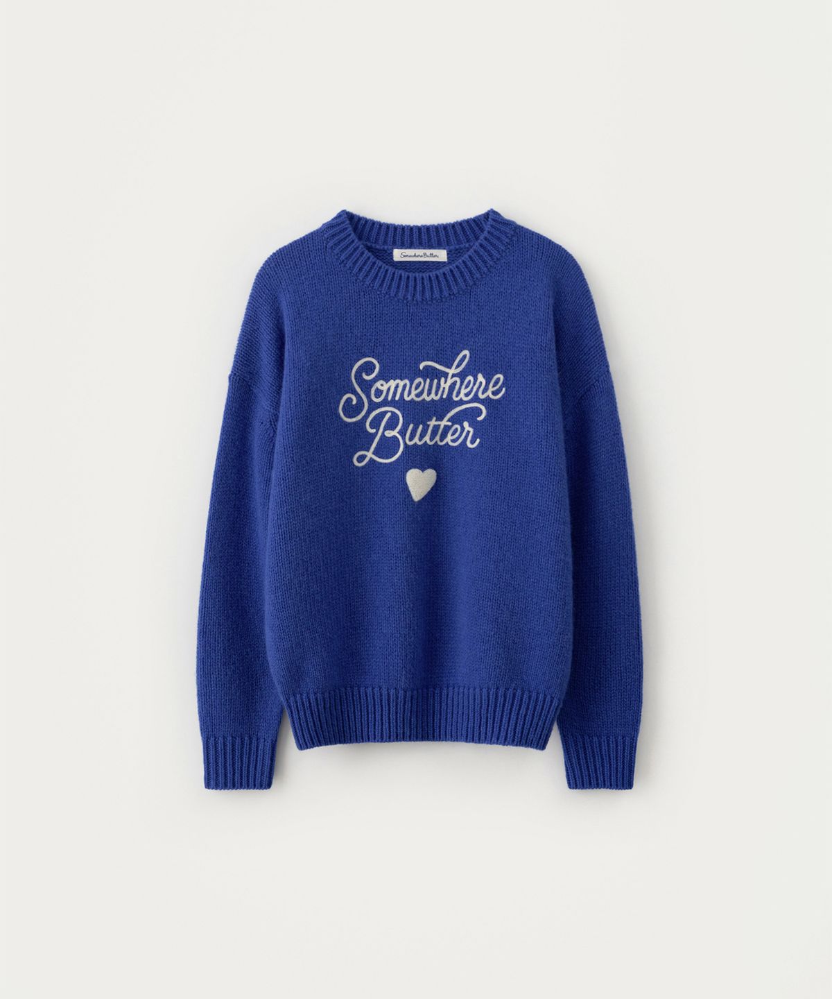 썸웨어버터(SOMEWHEREBUTTER) Boucle Heart Wool Knit - Cobalt Blue