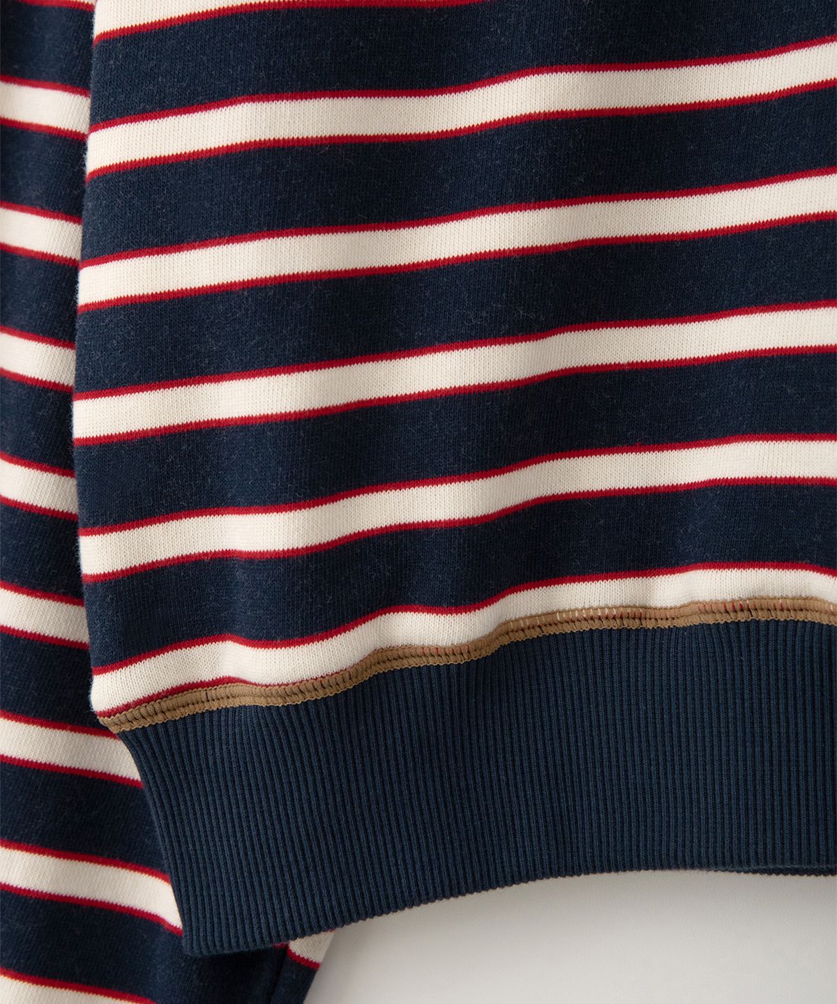 썸웨어버터(SOMEWHEREBUTTER) Small Wave Logo Stripe Sweatshirt - Navy