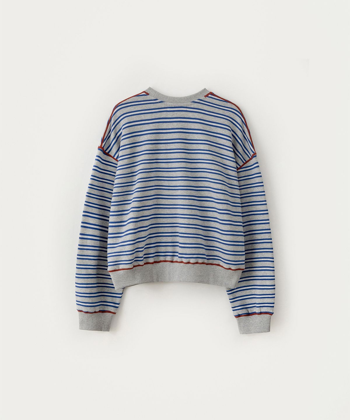 썸웨어버터(SOMEWHEREBUTTER) Small Wave Logo Stripe Sweatshirt - Grey