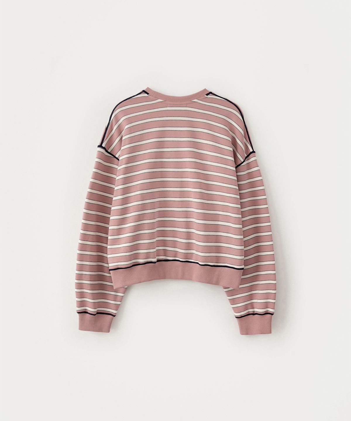 썸웨어버터(SOMEWHEREBUTTER) Small Wave Logo Stripe Sweatshirt - Pink