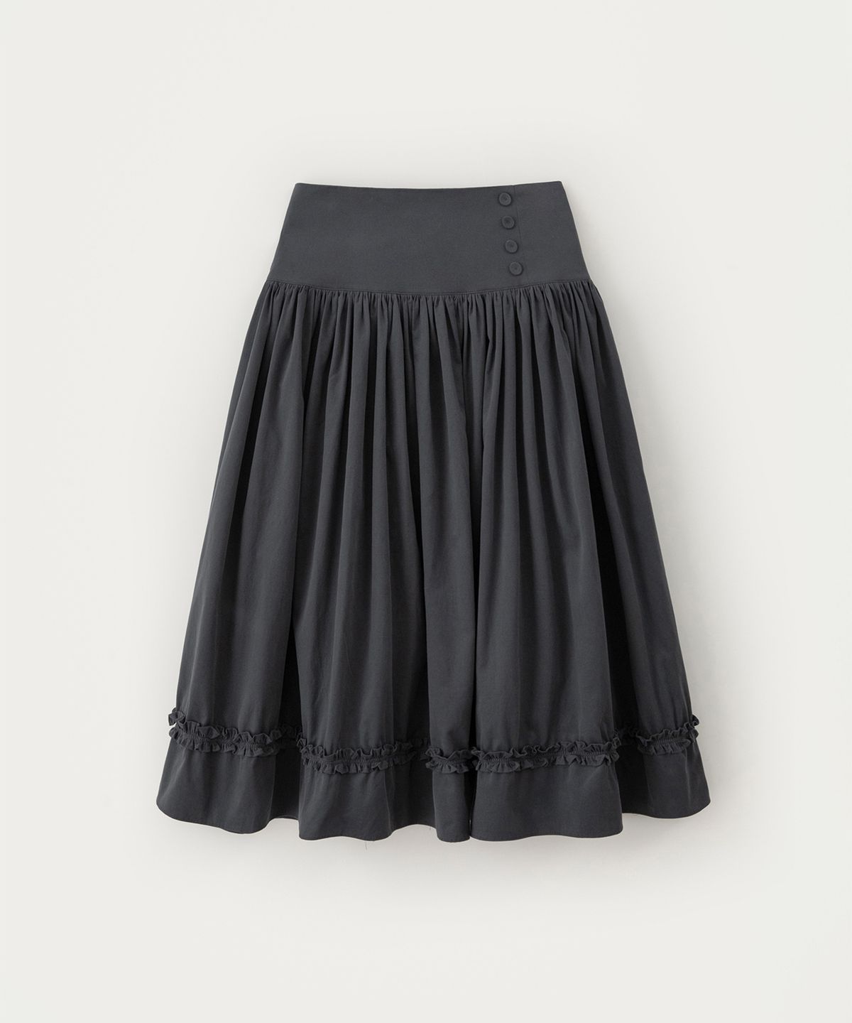 썸웨어버터(SOMEWHEREBUTTER) Button Shirring Long Skirt - Charcoal