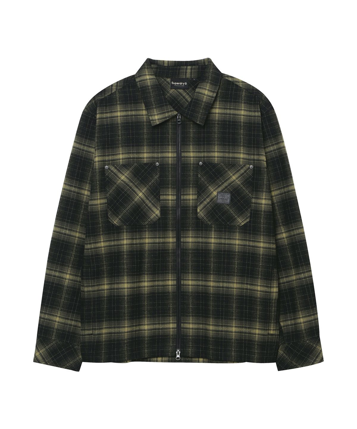 슈퍼드라이(SUPERDRY) 멀티 포켓 집업 체크 셔츠 카키