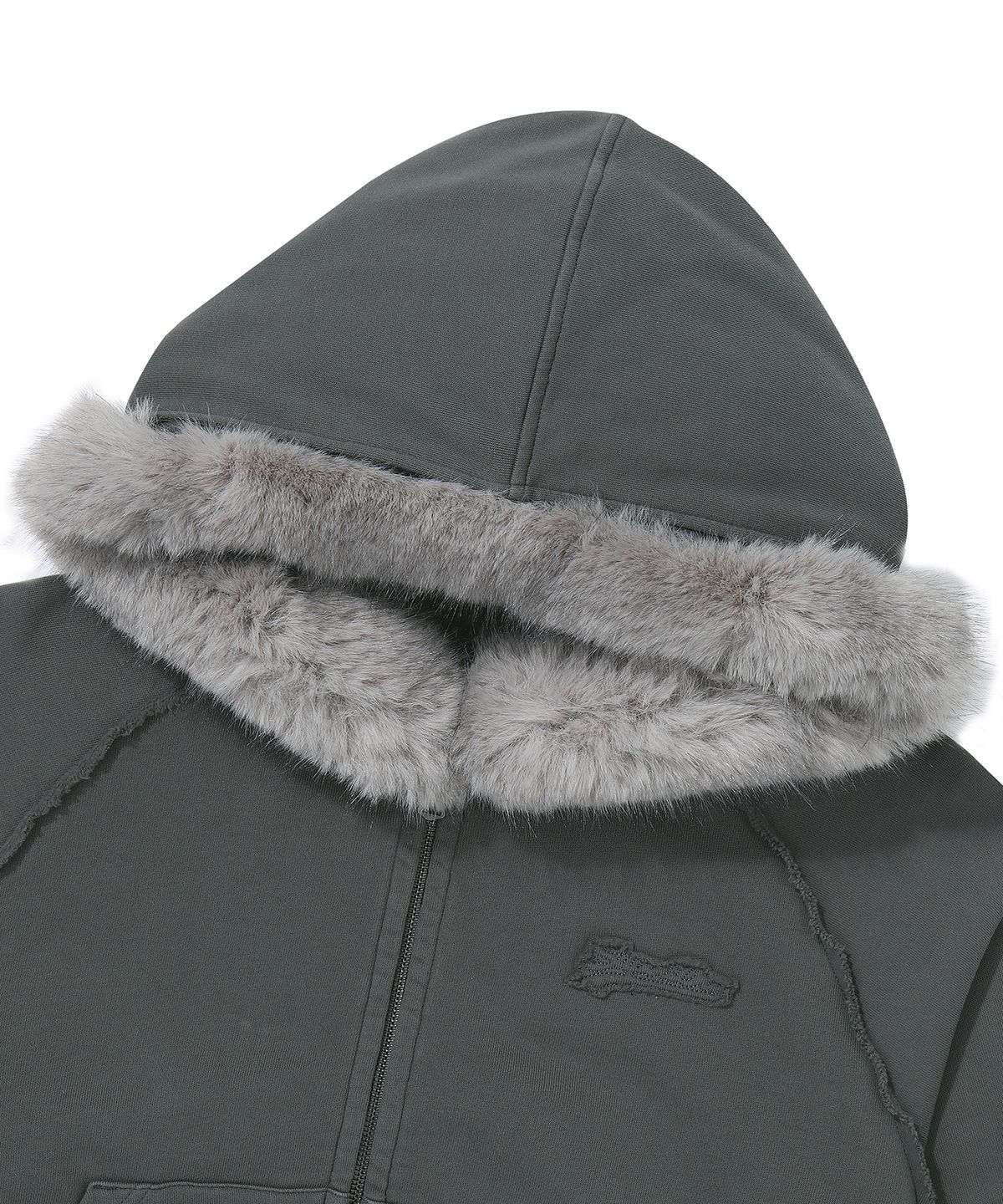 슈퍼드라이(SUPERDRY) W 빈티지 아플리케 스몰로고 퍼후드집업 다크그레이