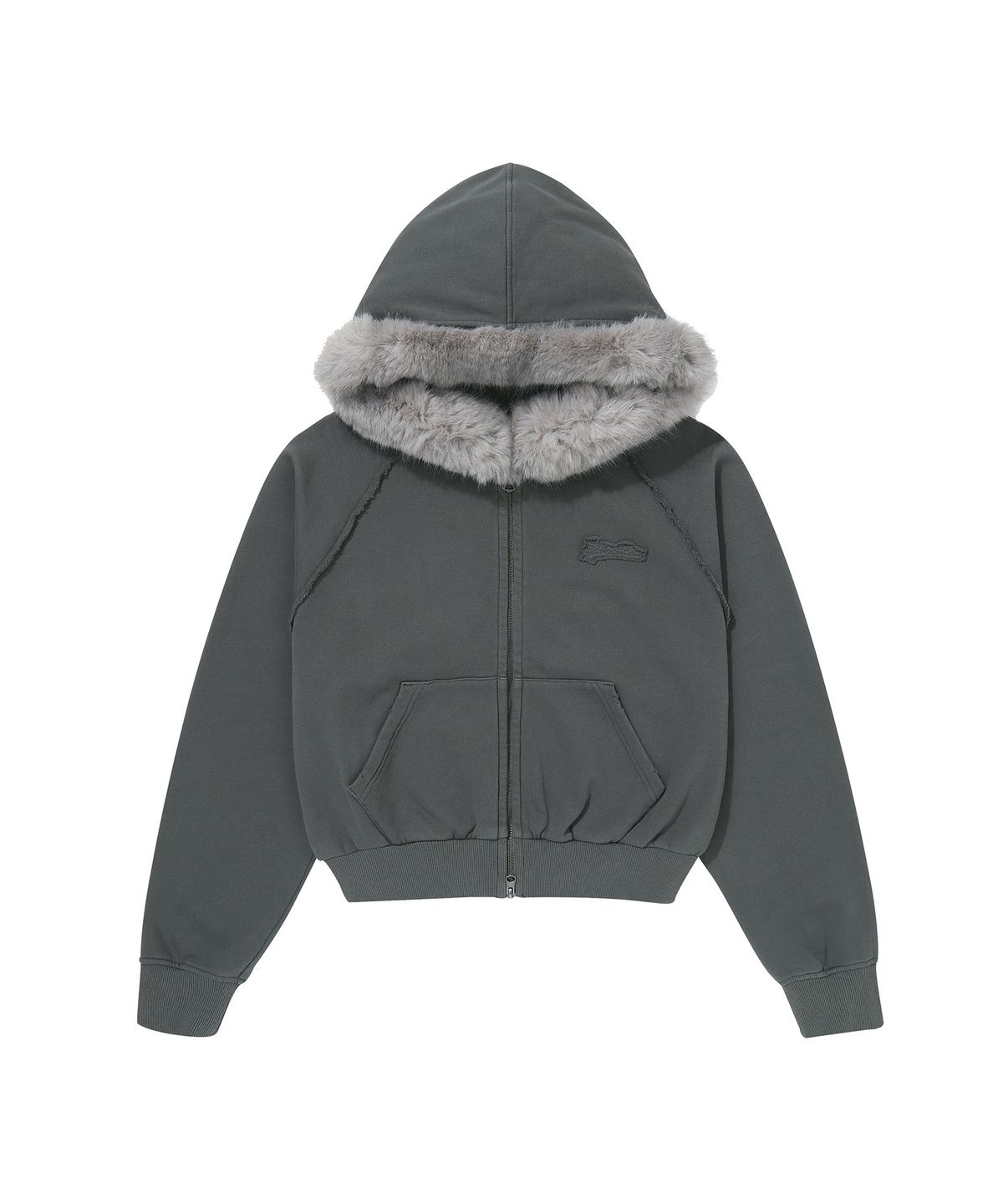 슈퍼드라이(SUPERDRY) W 빈티지 아플리케 스몰로고 퍼후드집업 다크그레이