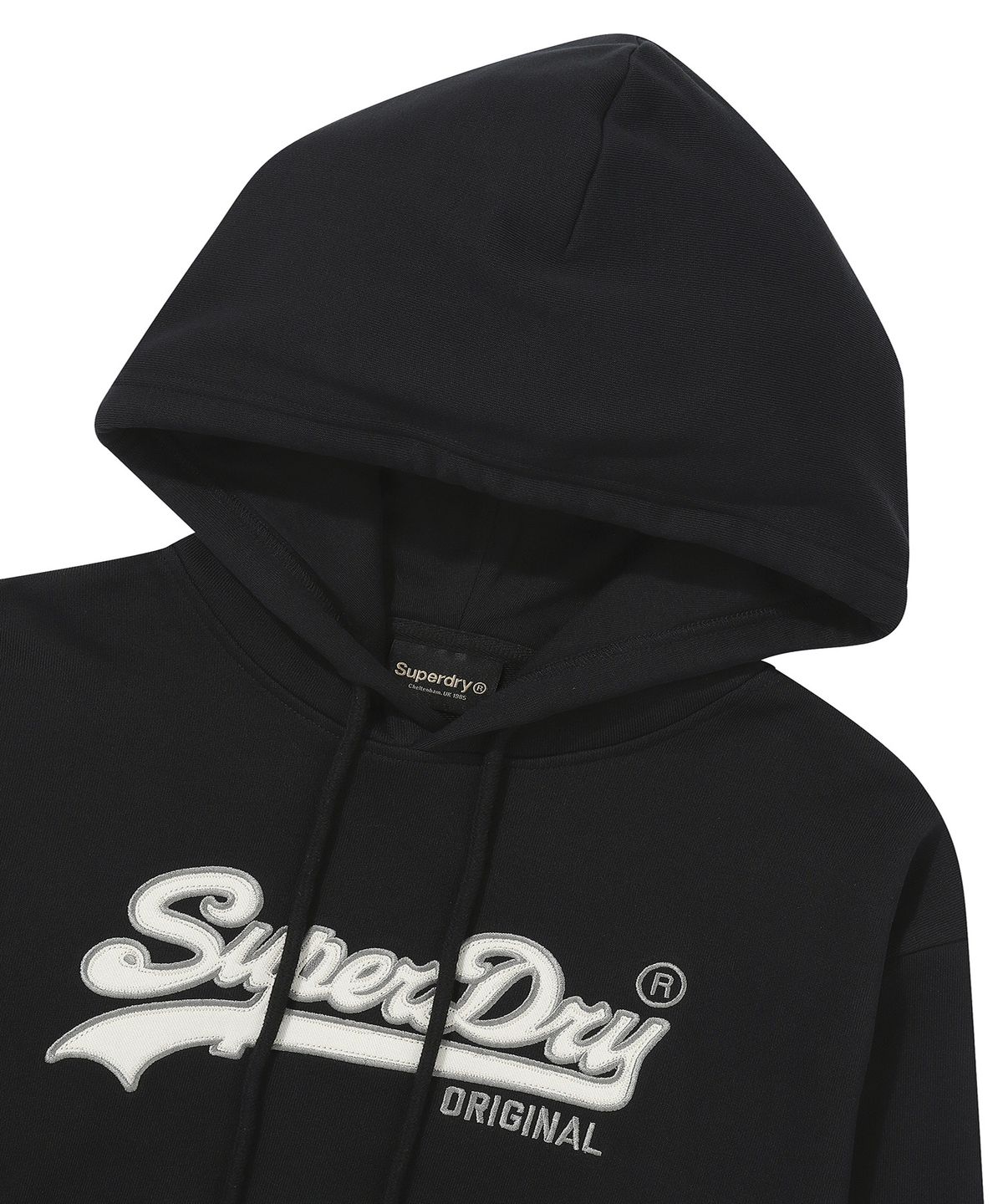 슈퍼드라이(SUPERDRY) W 빈티지 로고 크롭 후드 블랙