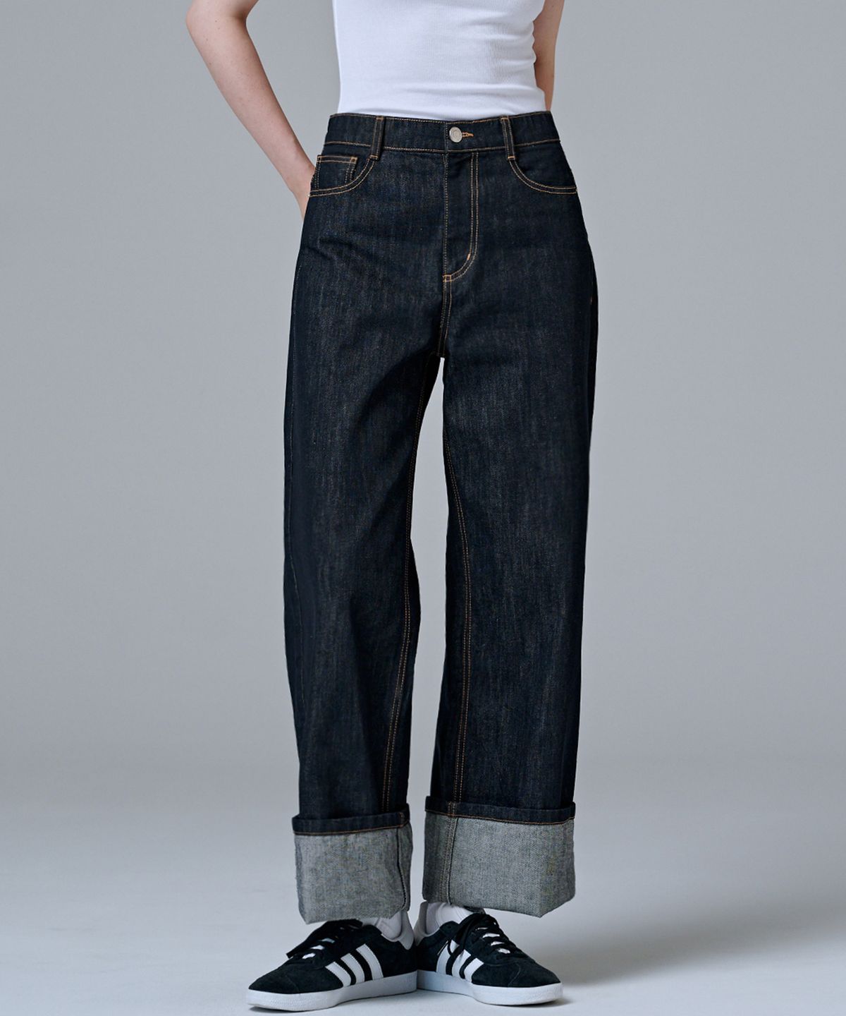 마롭(MALOUPE) 9146 롤업 넌페이드 데님 (다크 인디고)