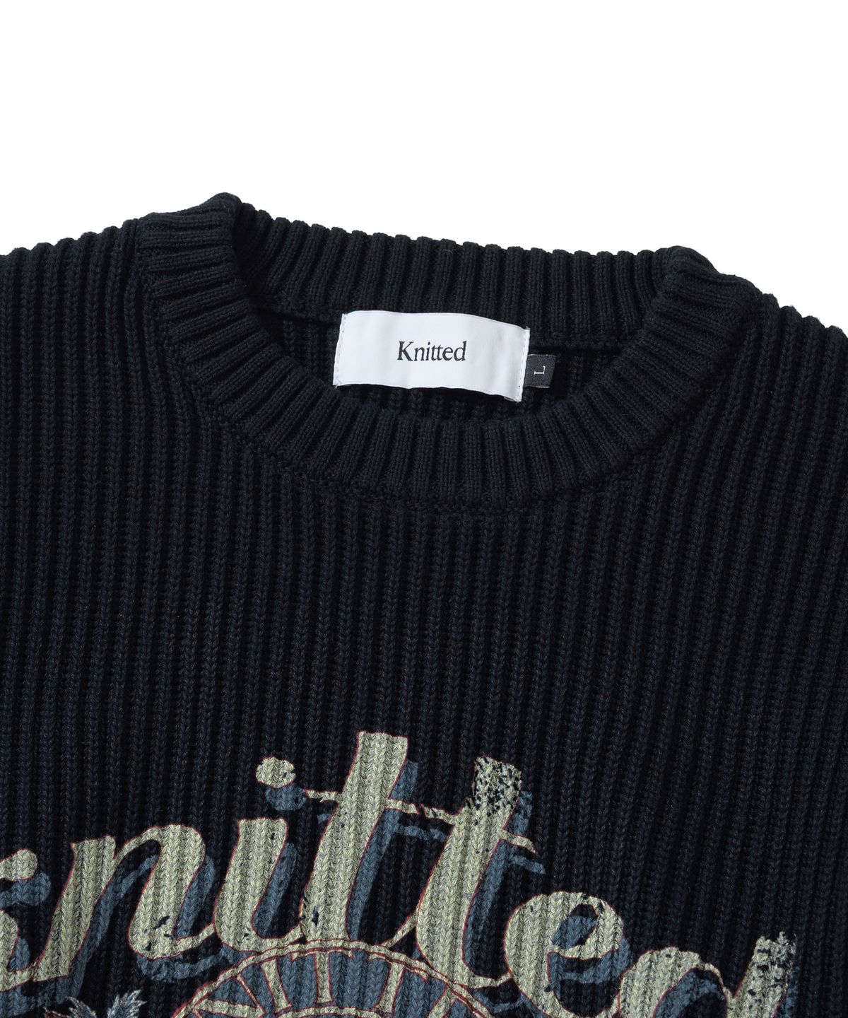 니티드(KNITTED) 빈티지 팜트리 미니멀 라운드 니트 BLACK