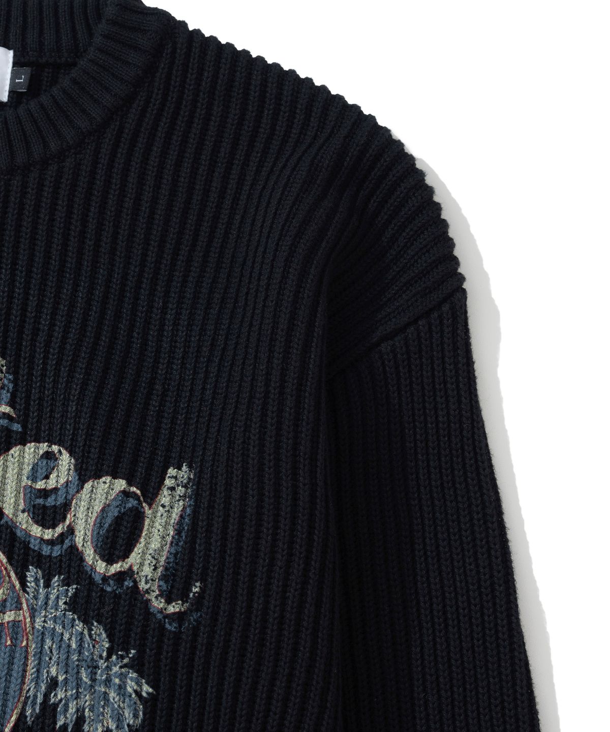 니티드(KNITTED) 빈티지 팜트리 미니멀 라운드 니트 BLACK