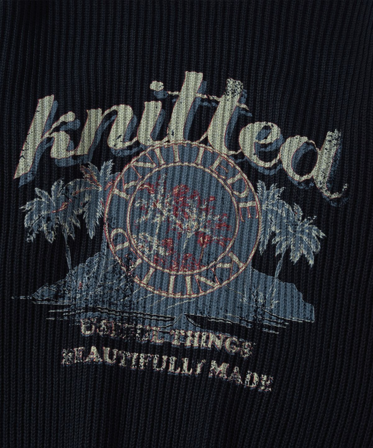 니티드(KNITTED) 빈티지 팜트리 미니멀 라운드 니트 BLACK