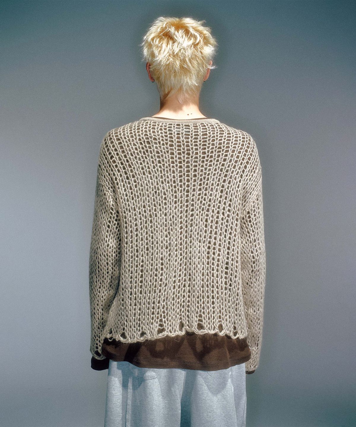 베이컨트 아카이브(VACANT ARCHIVE) MEN GUPPY NET LAYERED KNIT BEIGE