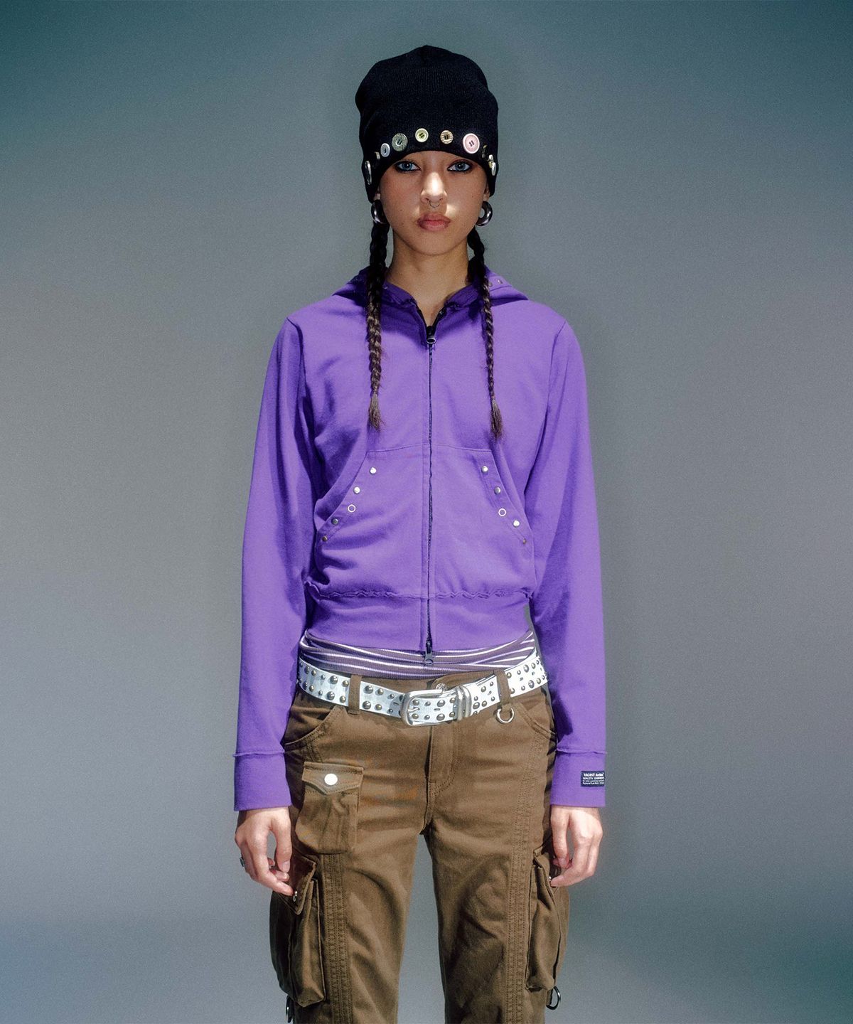 베이컨트 아카이브(VACANT ARCHIVE) WOMEN CAPPY STUD HOODIE ZIP-UP PURPLE