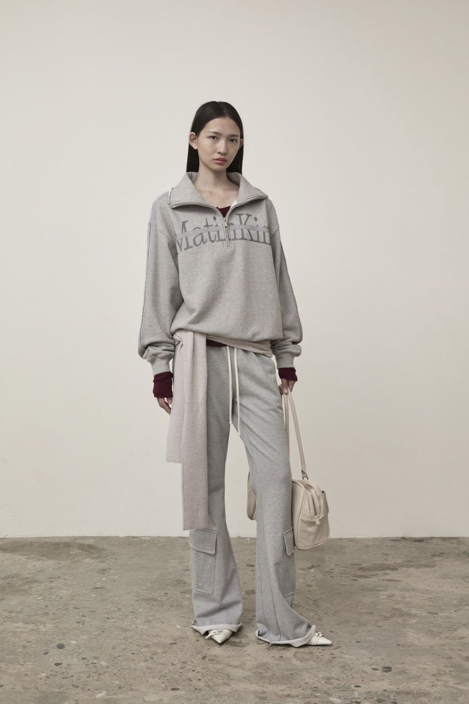 MUSINSA | MATIN KIM CUT OUT HALF ZIP SWEATSHIRT FOR WOMEN IN GREY