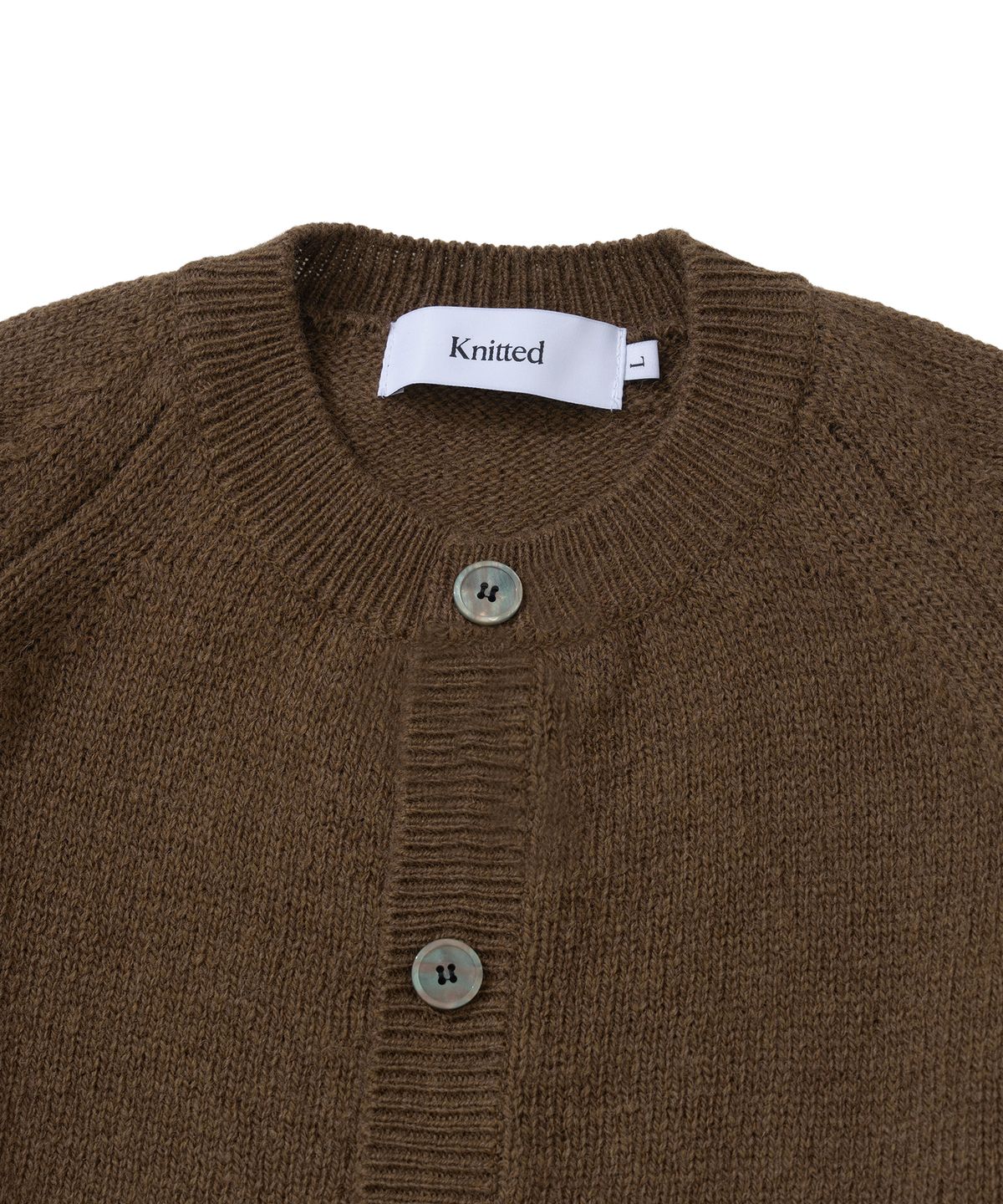 니티드(KNITTED) 쉐기독 울 100 라운드 가디건 BROWN