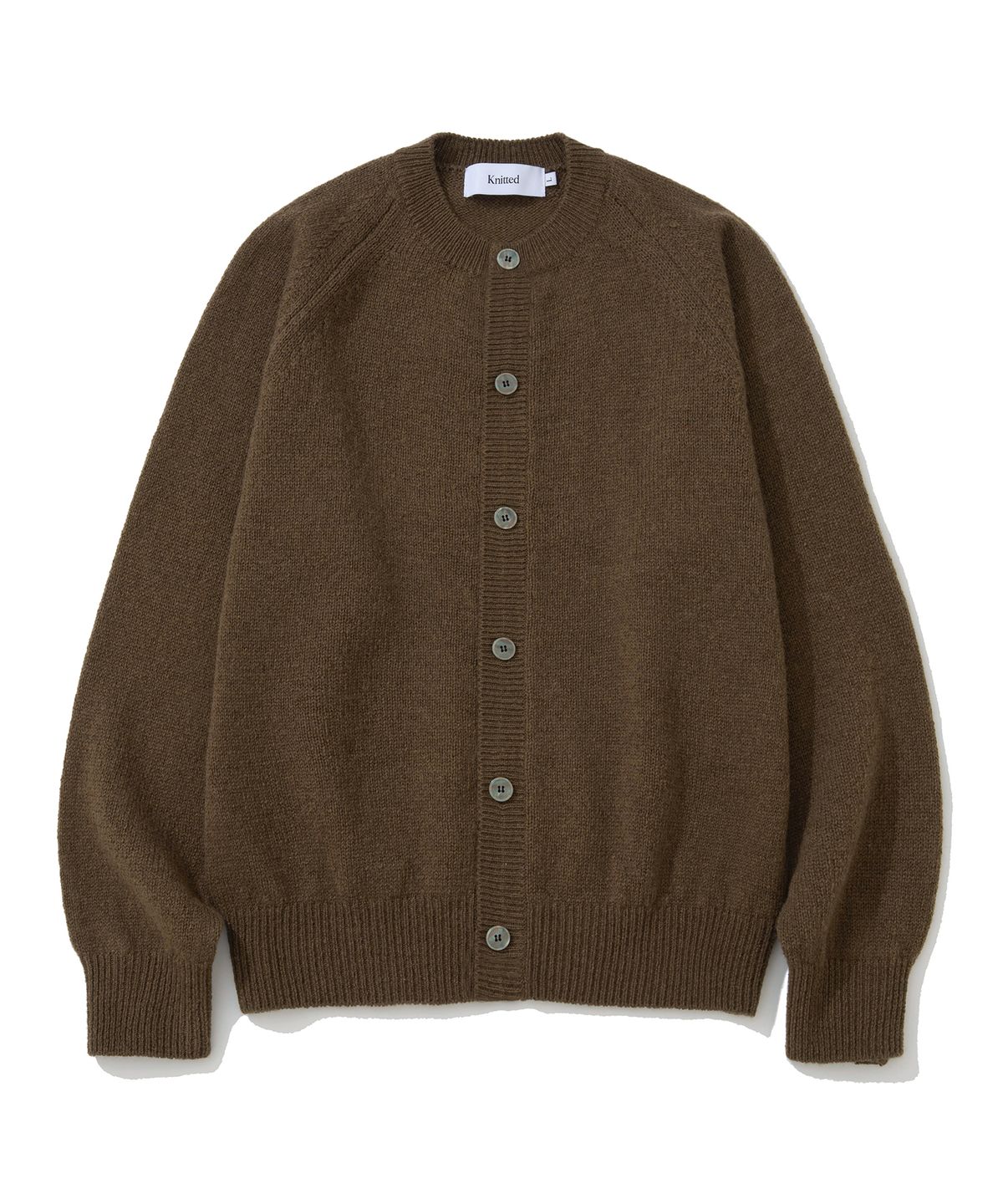 니티드(KNITTED) 쉐기독 울 100 라운드 가디건 BROWN