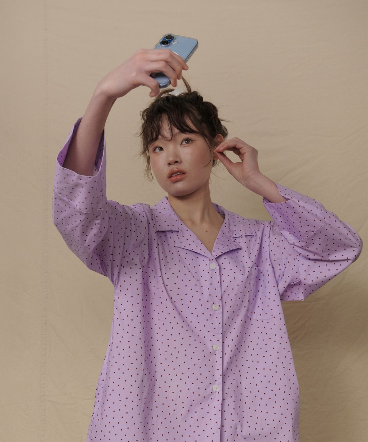 오끼뜨(OGGITT) (uni)도미토리 미니 도트 파자마 라벤더와인