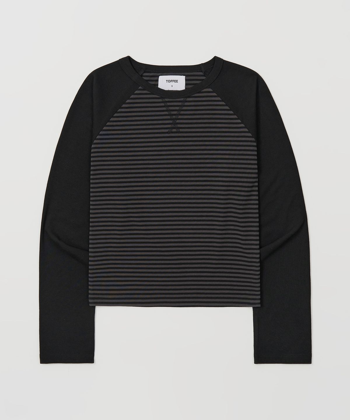 토피 우먼(TOFFEE WOMEN) W 데일리 스트라이프 래글런 티셔츠 (BLACK)