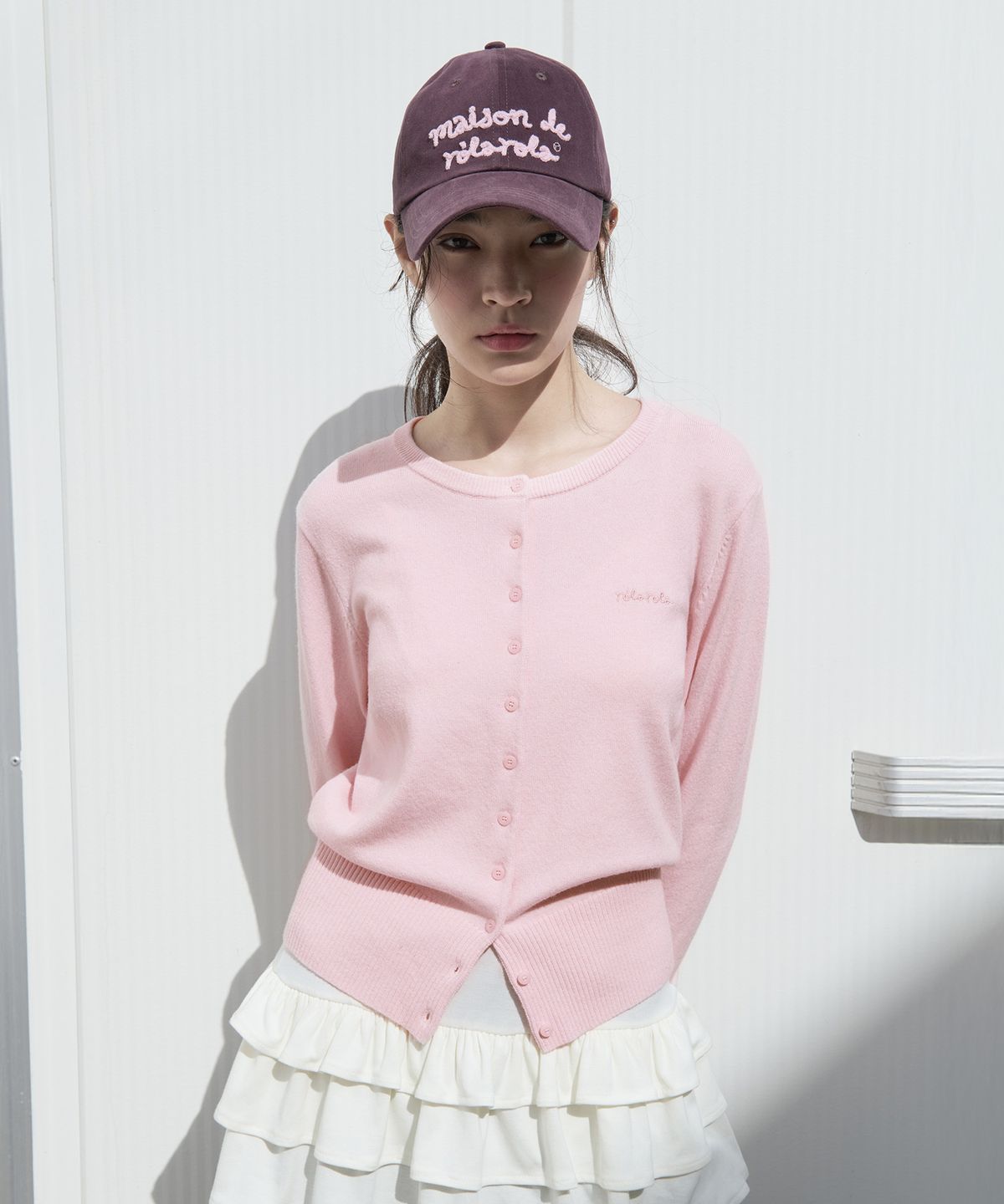 로라로라(ROLAROLA) WOOL BLENDED ROUND BUTTON CARDIGAN PINK