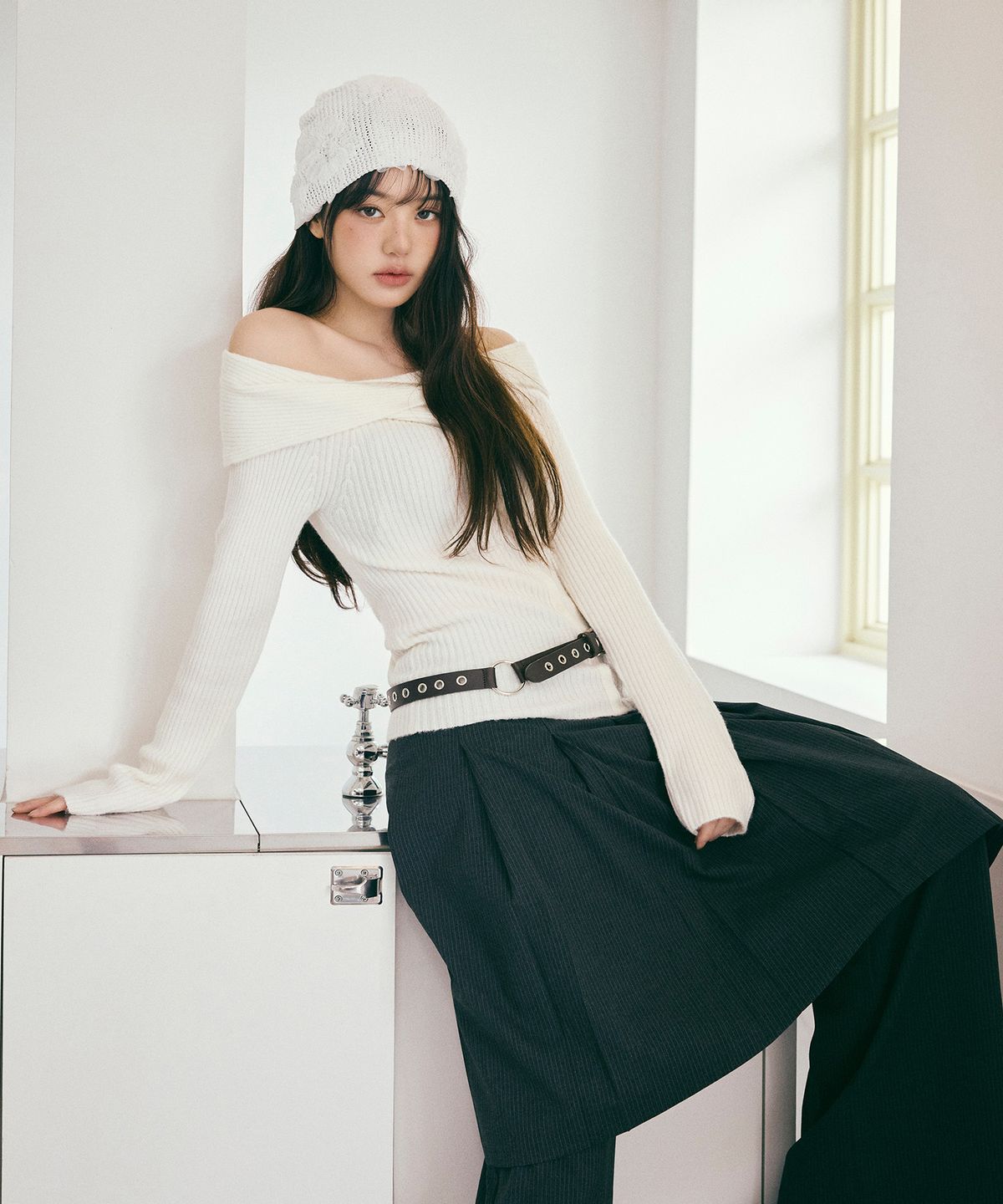 로라로라(ROLAROLA) LAYERED PLEATS SKIRT PANTS MULTI STRIPE