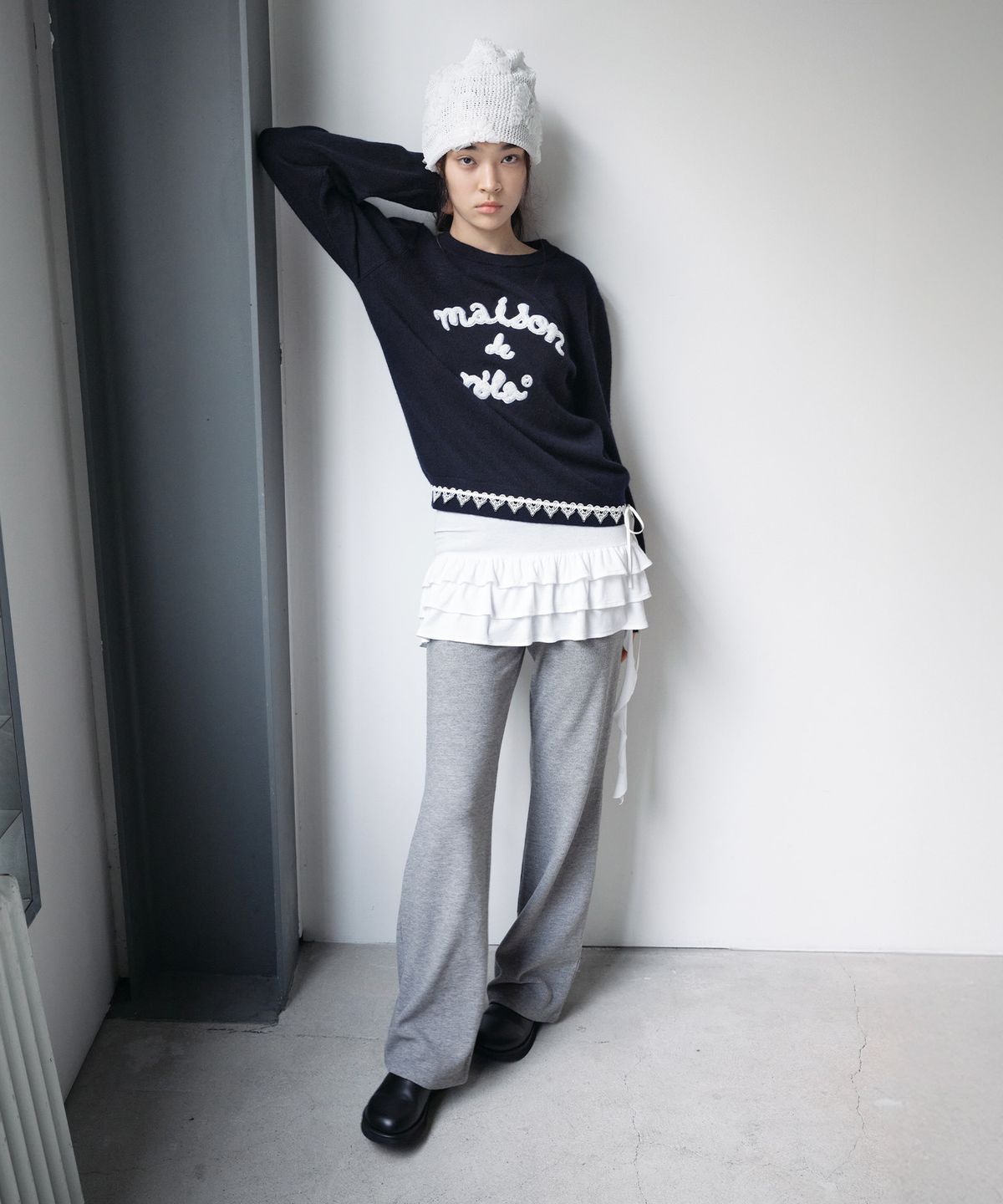 로라로라(ROLAROLA) BOOTS CUT KNIT PANTS GRAY