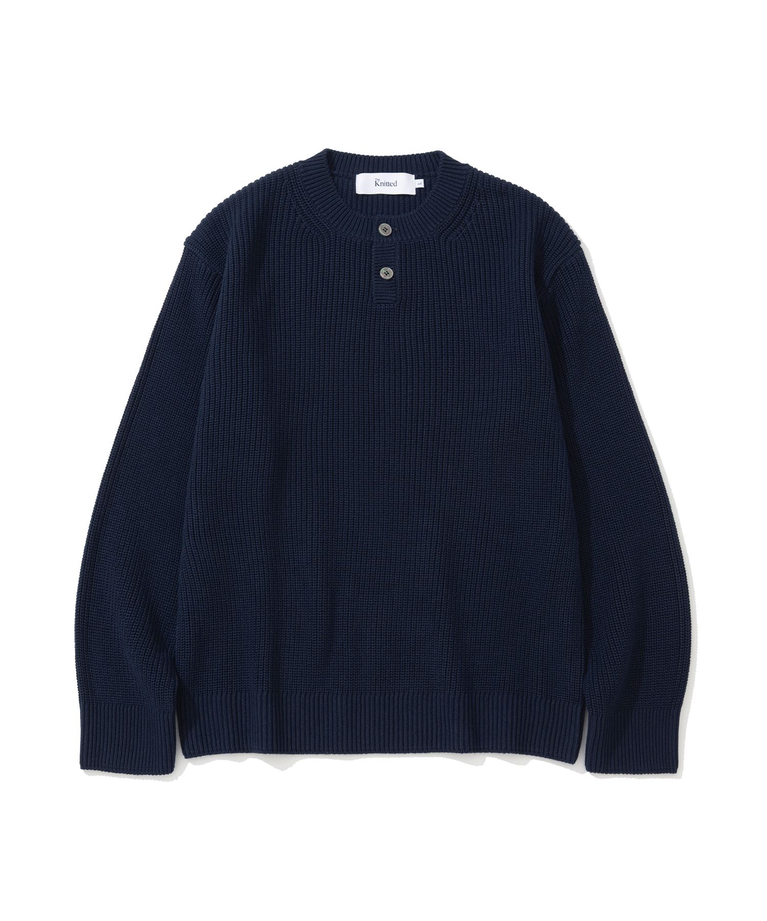 MUSINSA公式 | KNITTED コットンヘンリーネックワッフルニットNAVY