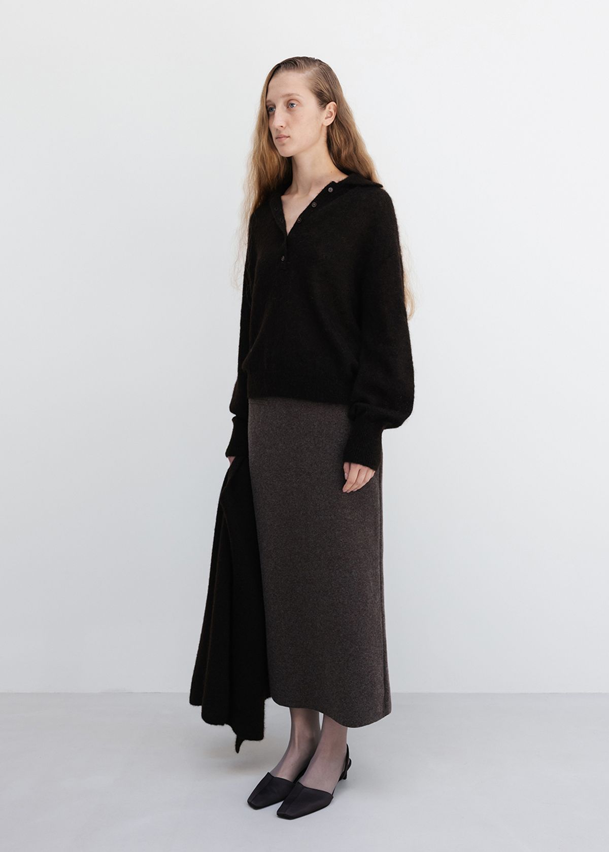 우마뭉(UMARMUNG) Wool Cashmere Double Faced Maxi Skirt_Taupe