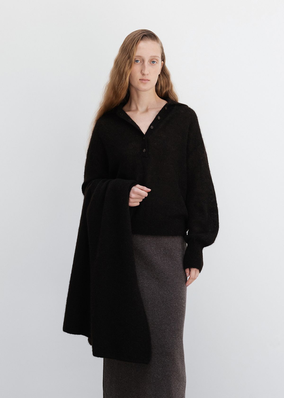 우마뭉(UMARMUNG) Wool Cashmere Double Faced Maxi Skirt_Taupe