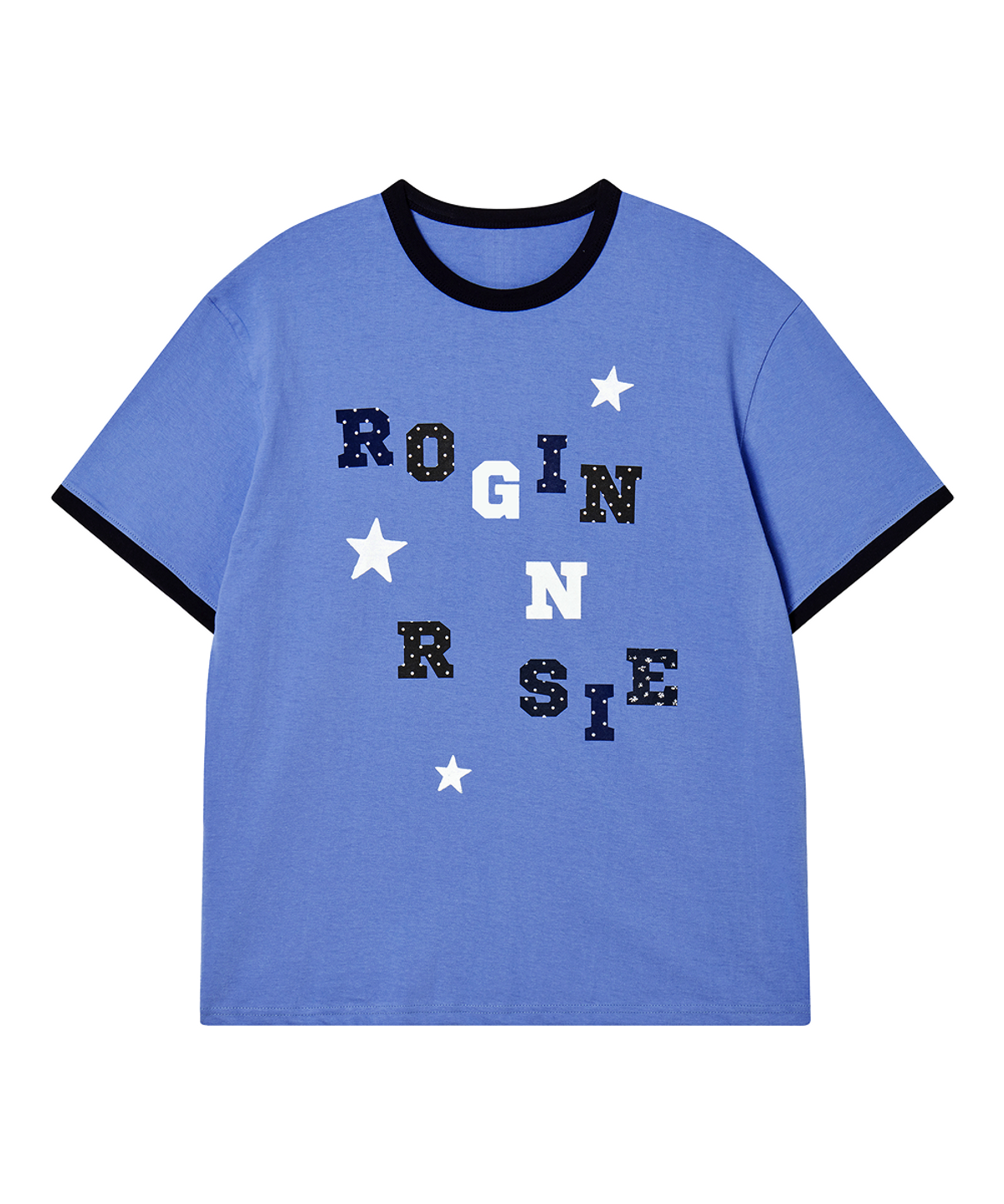 로긴 앤 로지(ROGIN N ROSIE) Logo Spell Point Starry Ringer T-shirt Blue