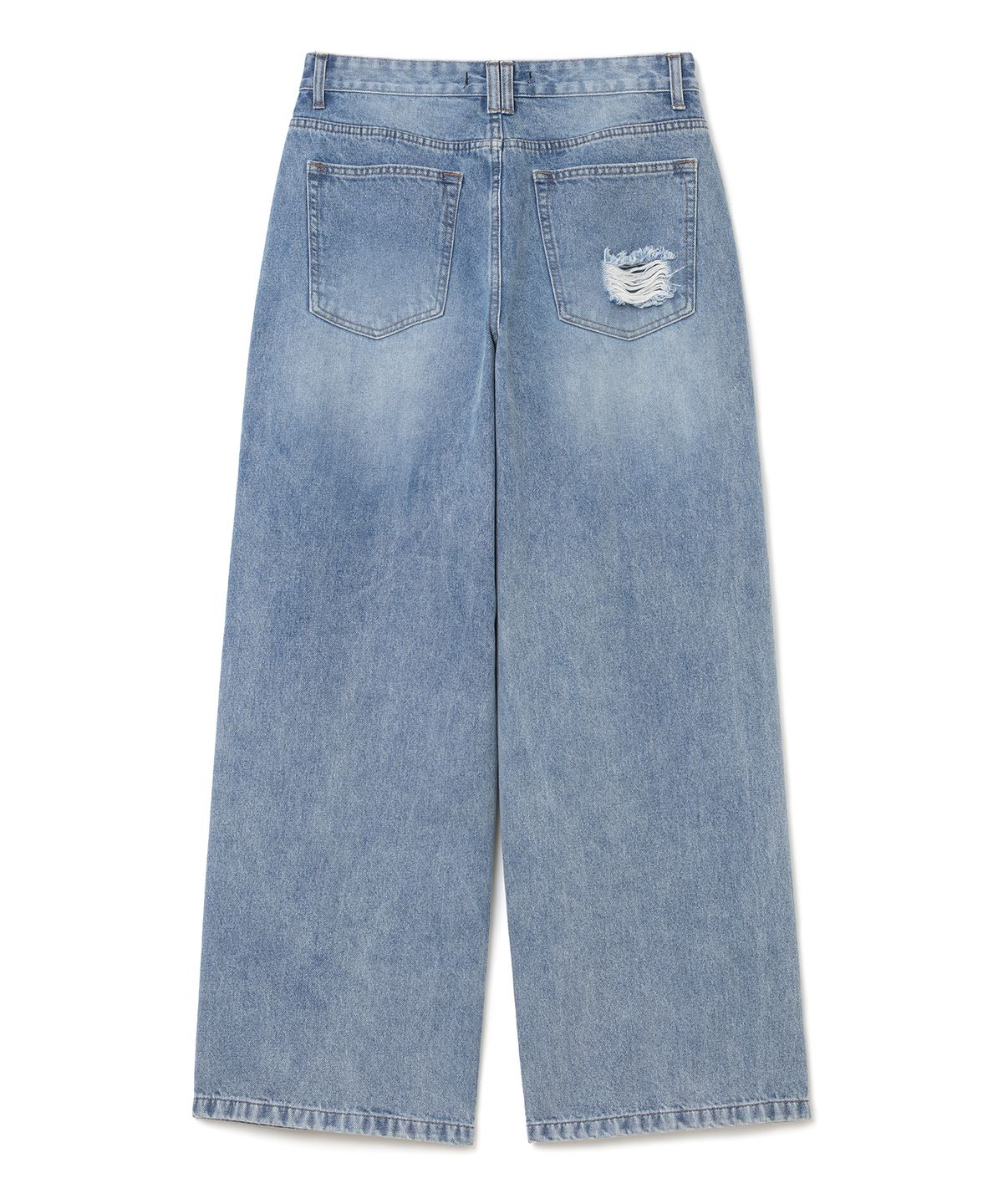 밀로 우먼(MILLO WOMEN) 컷아웃 패치 와이드 진 [미드 블루]