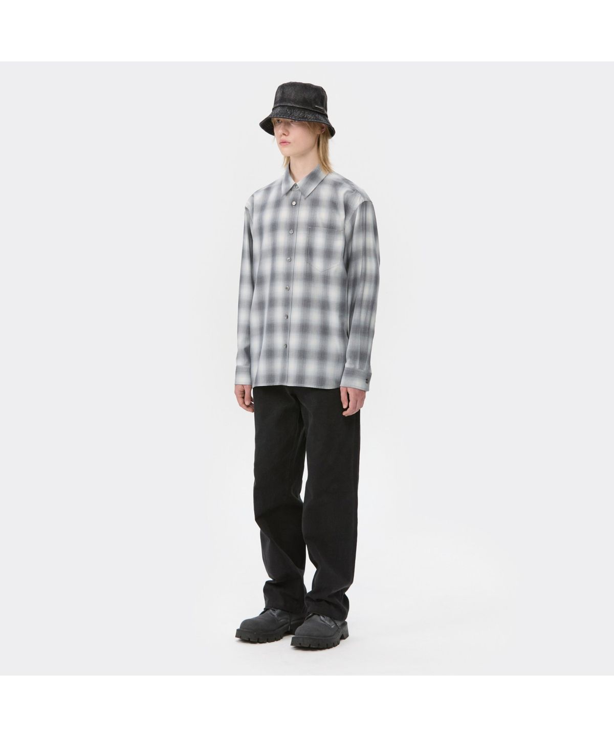 커스텀멜로우(CUSTOMELLOW) Grey Relaxed Fit Check Shirt CWSAW25112GYX